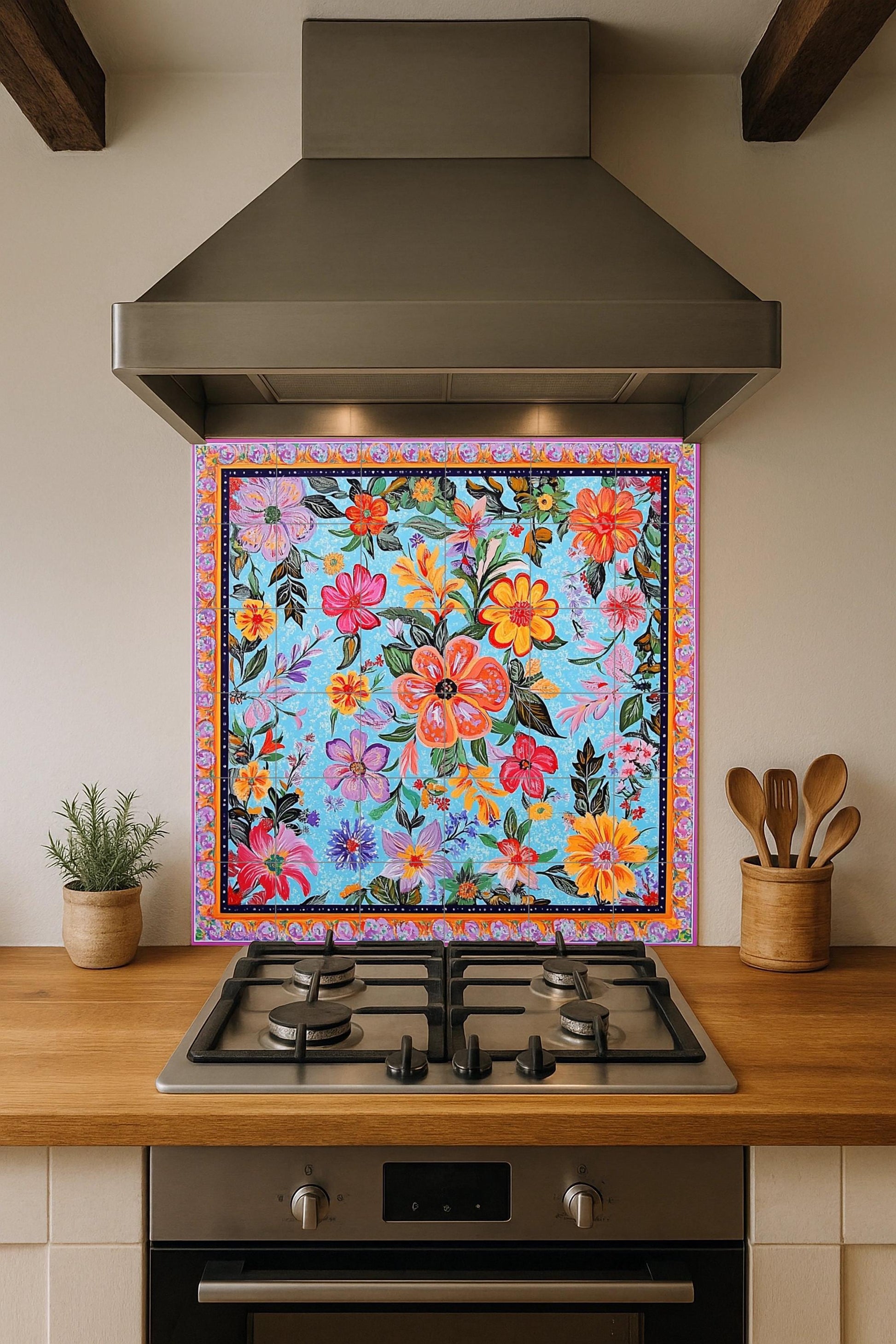 Ceramic Tile Mural: Art Pakistani with camiones — Garden & Scenery Décor
