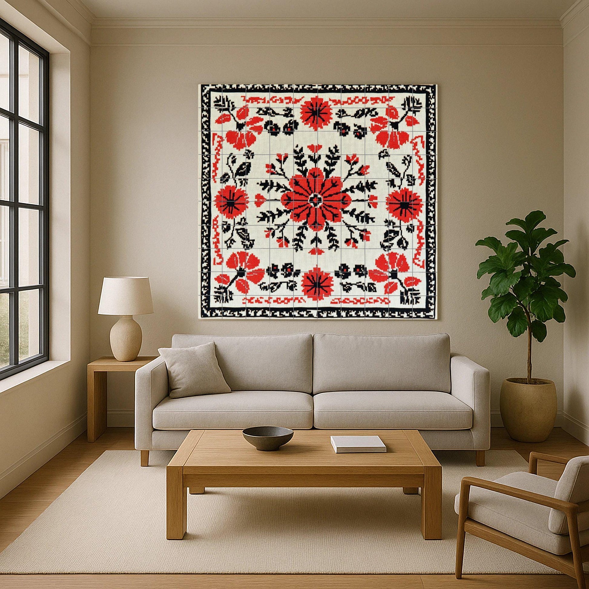 Bordado rumano · Ceramic Wall Mural — Sacred & Religious Art