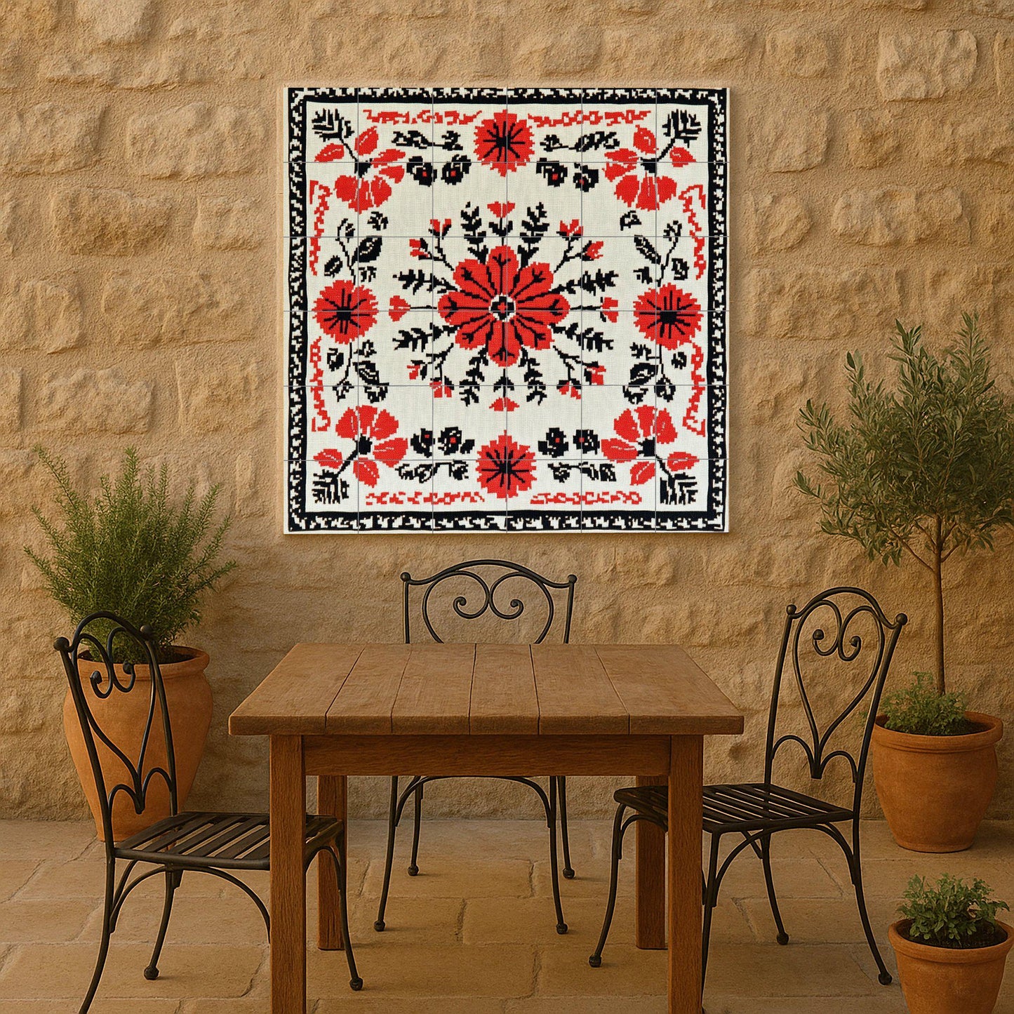 Bordado rumano · Ceramic Wall Mural — Sacred & Religious Art