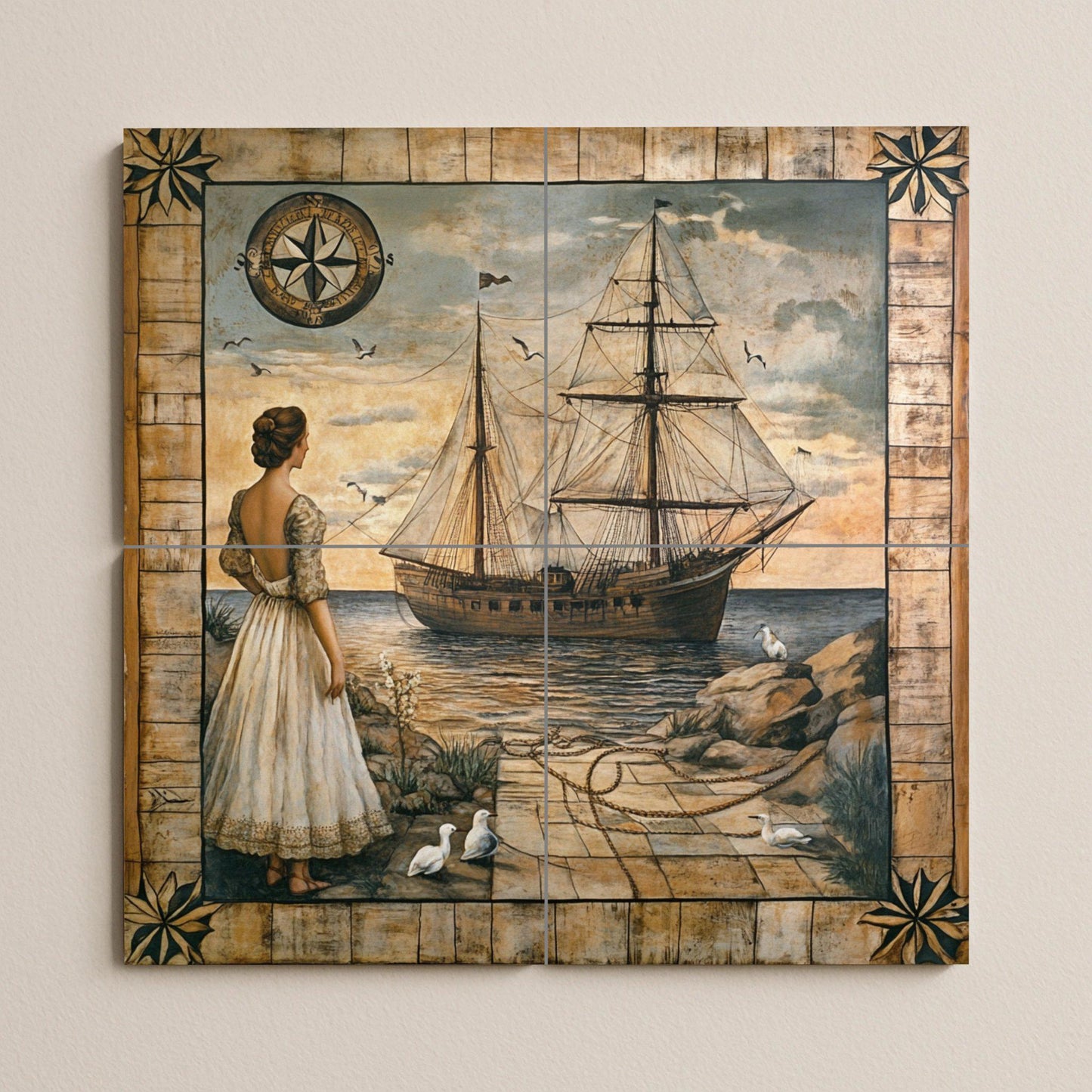 Fresque en Carrelage Maritime — Fleurs et Paysages