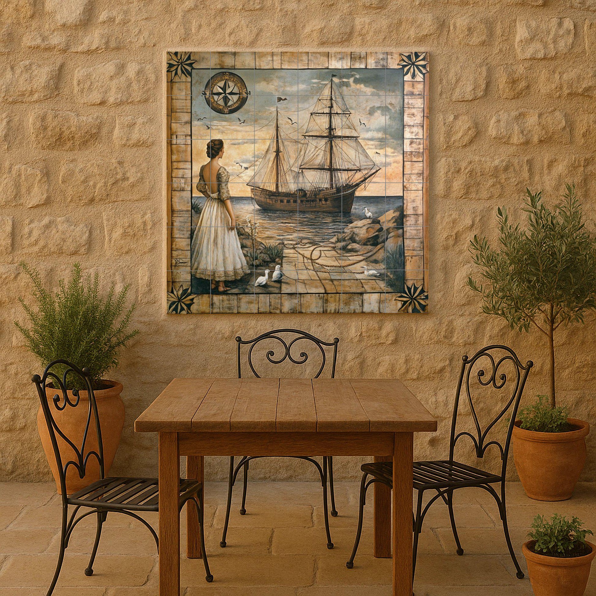 Fresque en Carrelage Maritime — Fleurs et Paysages
