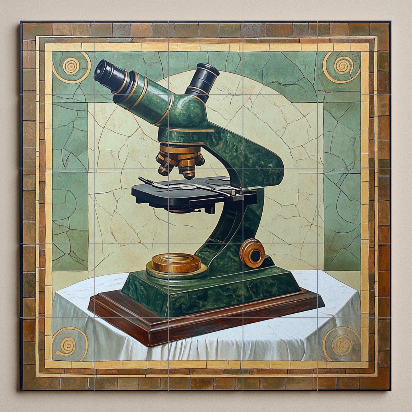 Cerámica de microscopio científico — Ornamentales Wandpaneel, Wandkunst aus Keramikfliesen