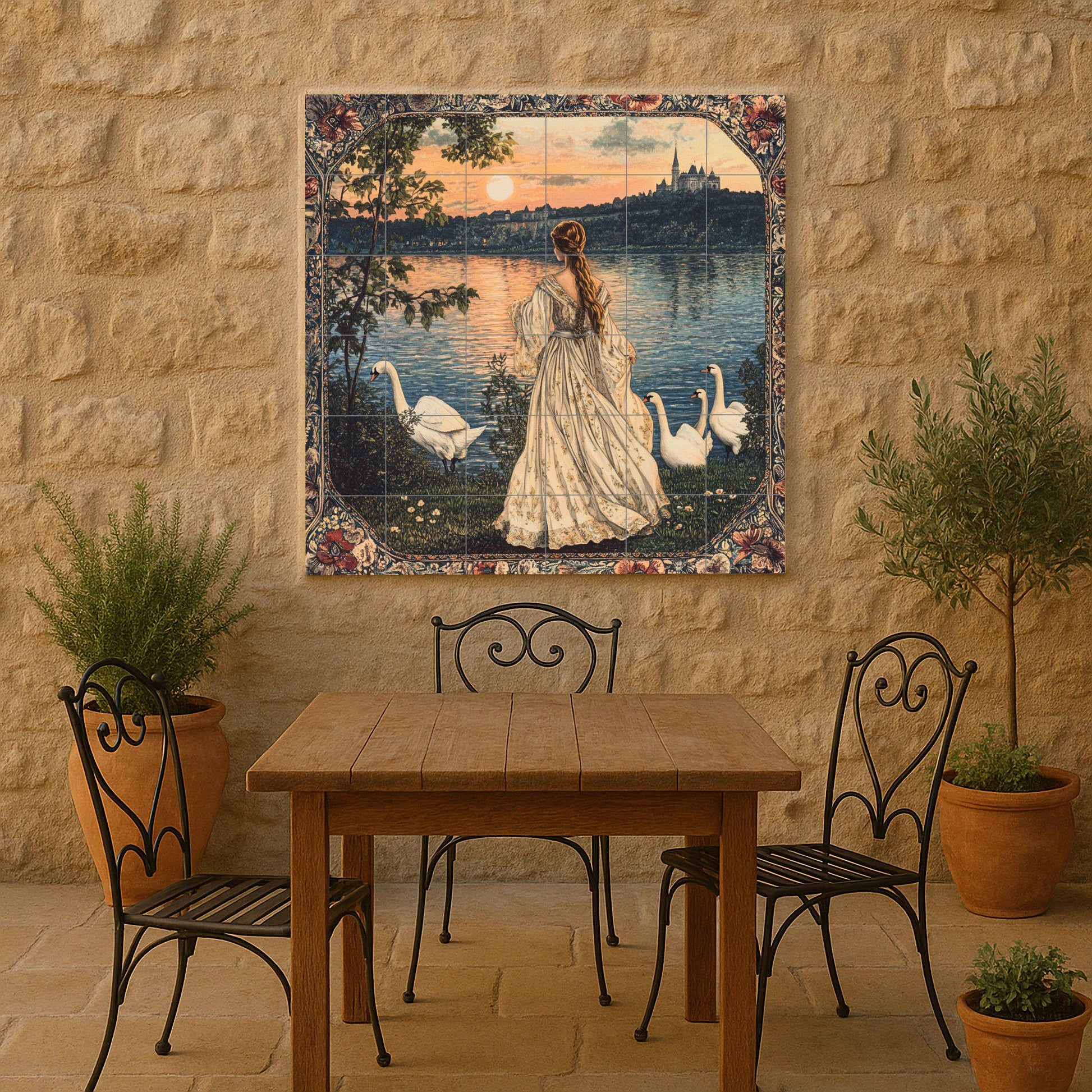 French · Ceramic Wall Mural — Flowers & Landscape Art
