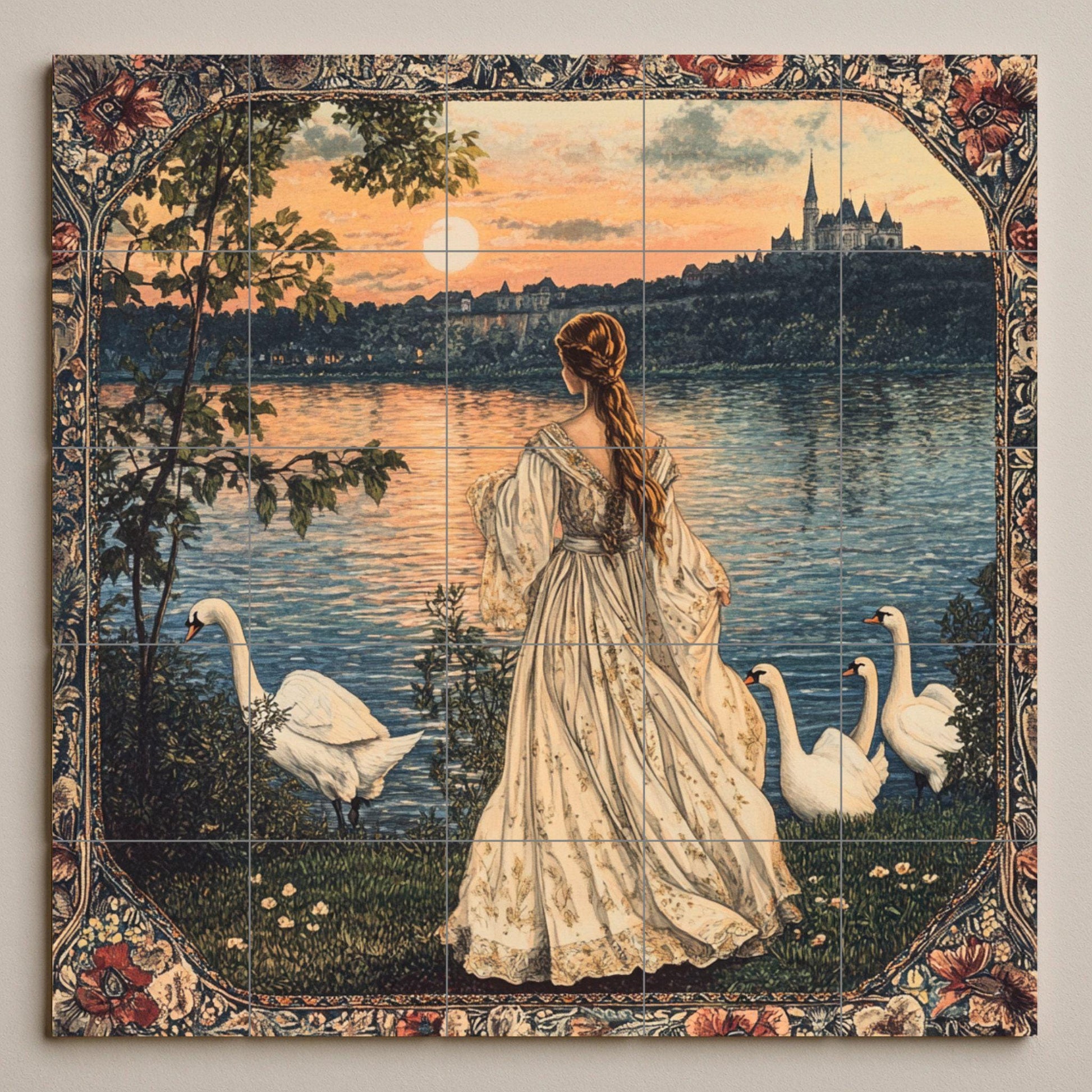 French · Ceramic Wall Mural — Flowers & Landscape Art