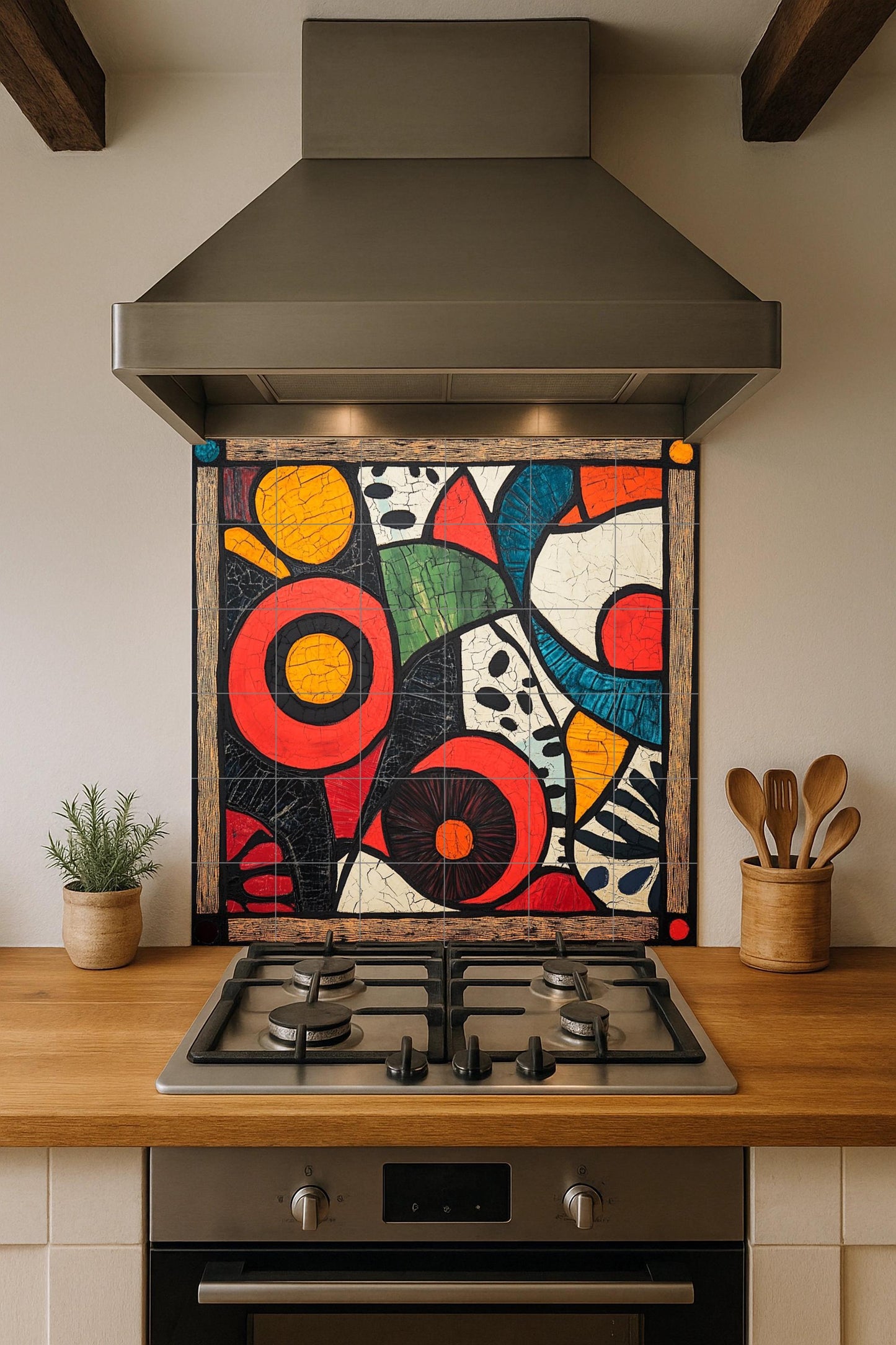 Kitenge de Tanzania — Fresque Murale en Carreaux de Céramique · Fleurs et Paysages