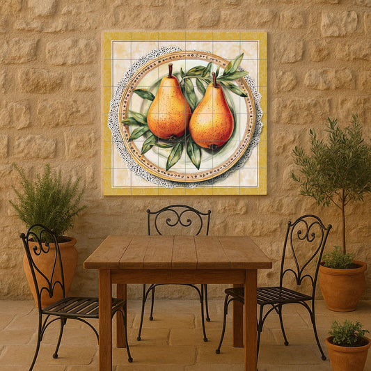 Cerámica Rustic with peras — Rustic Farmhouse Art · Ceramic Tile Mural