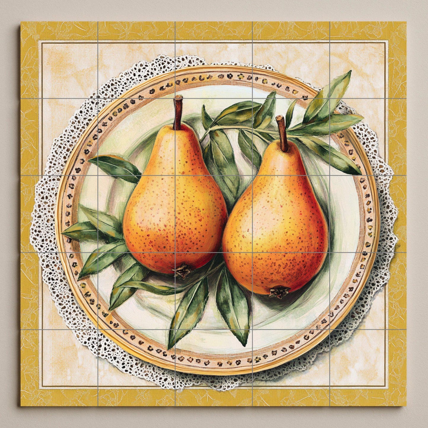 Cerámica Rustic with peras — Rustic Farmhouse Art · Ceramic Tile Mural