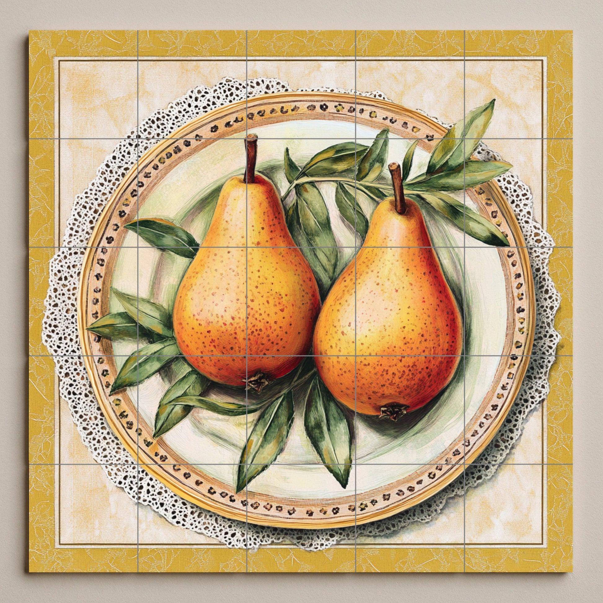 Cerámica Rustic with peras — Rustic Farmhouse Art · Ceramic Tile Mural
