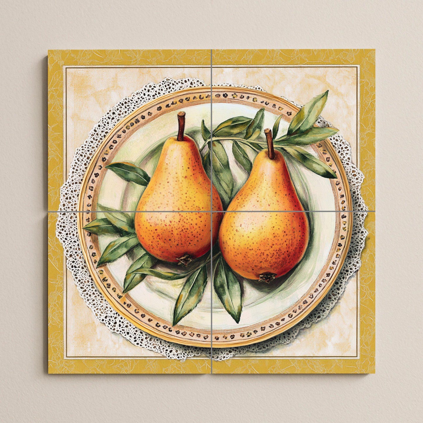 Cerámica Rustic with peras — Rustic Farmhouse Art · Ceramic Tile Mural