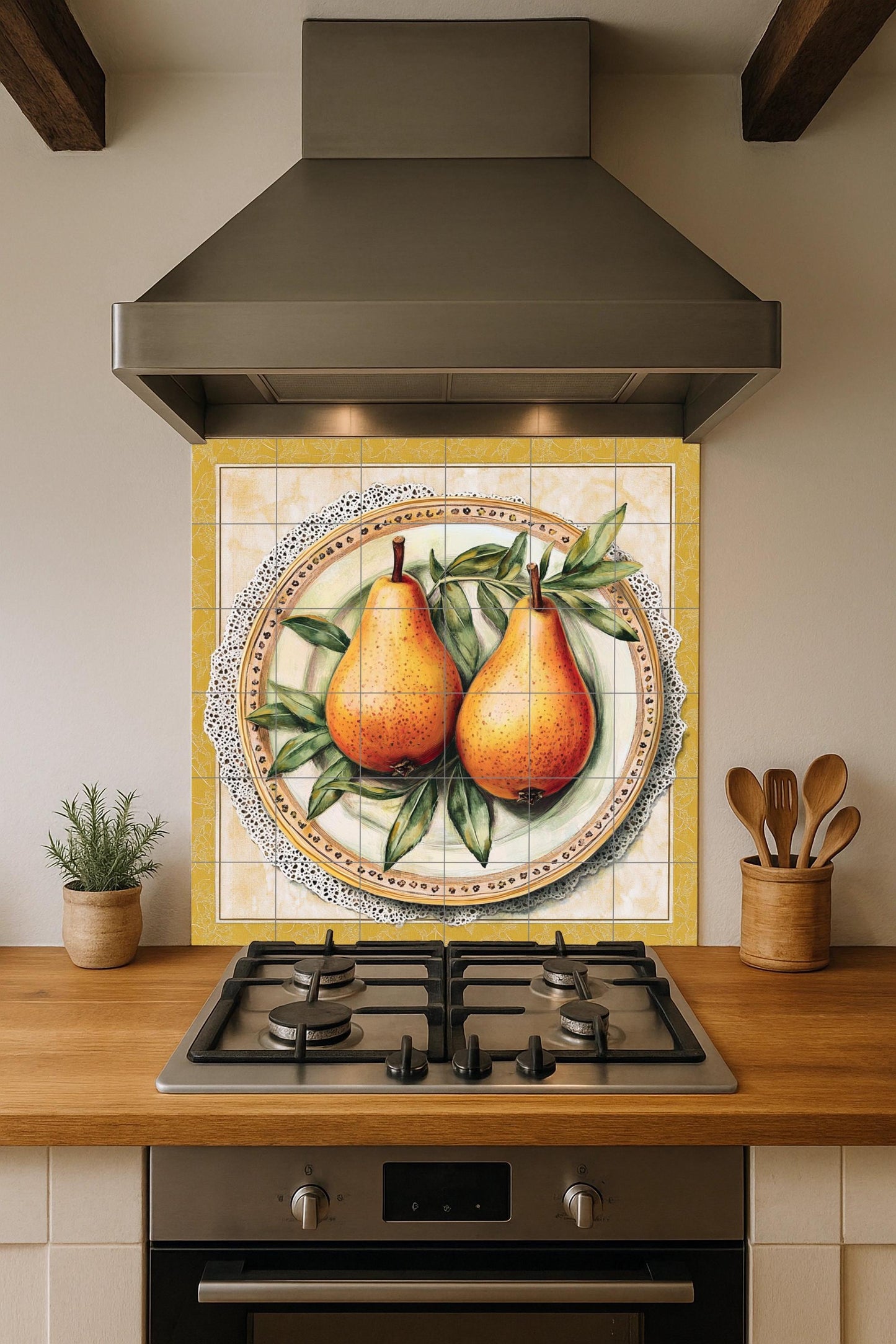 Cerámica Rustic with peras — Rustic Farmhouse Art · Ceramic Tile Mural