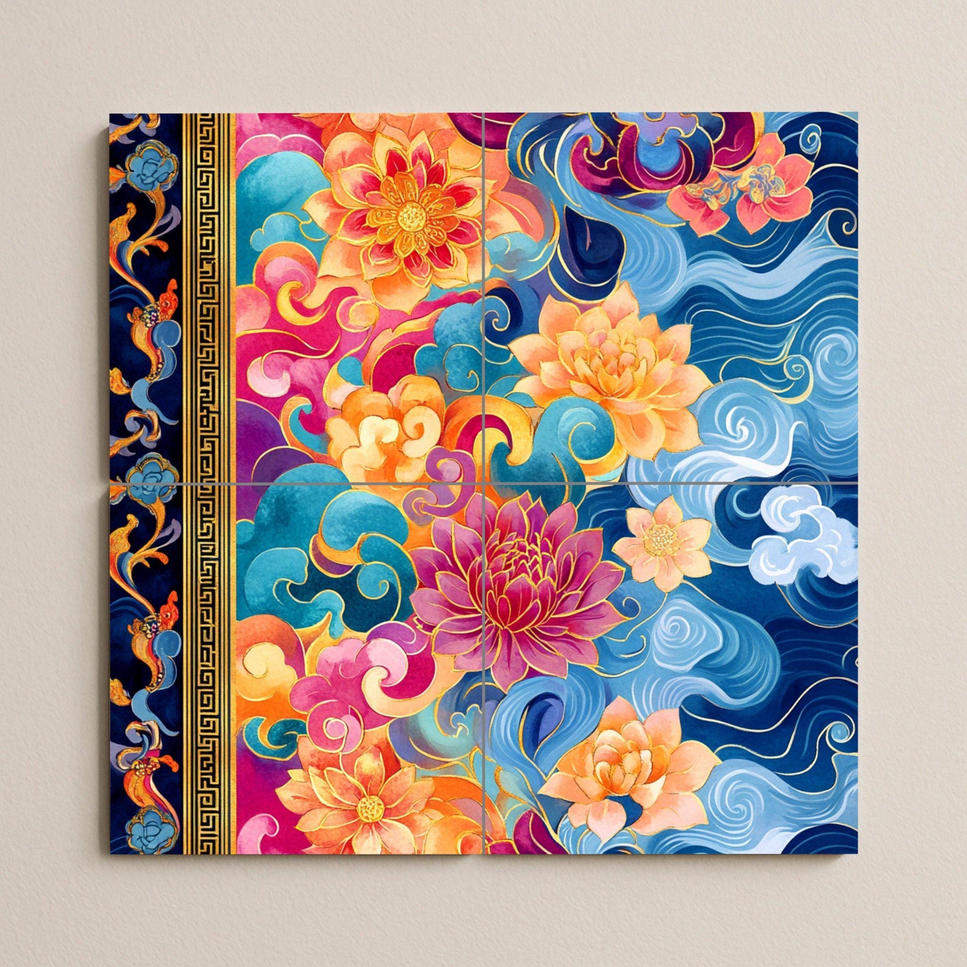 Fresque en Carrelage Cerámica thangka tibetana — Décor Jardin et Nature