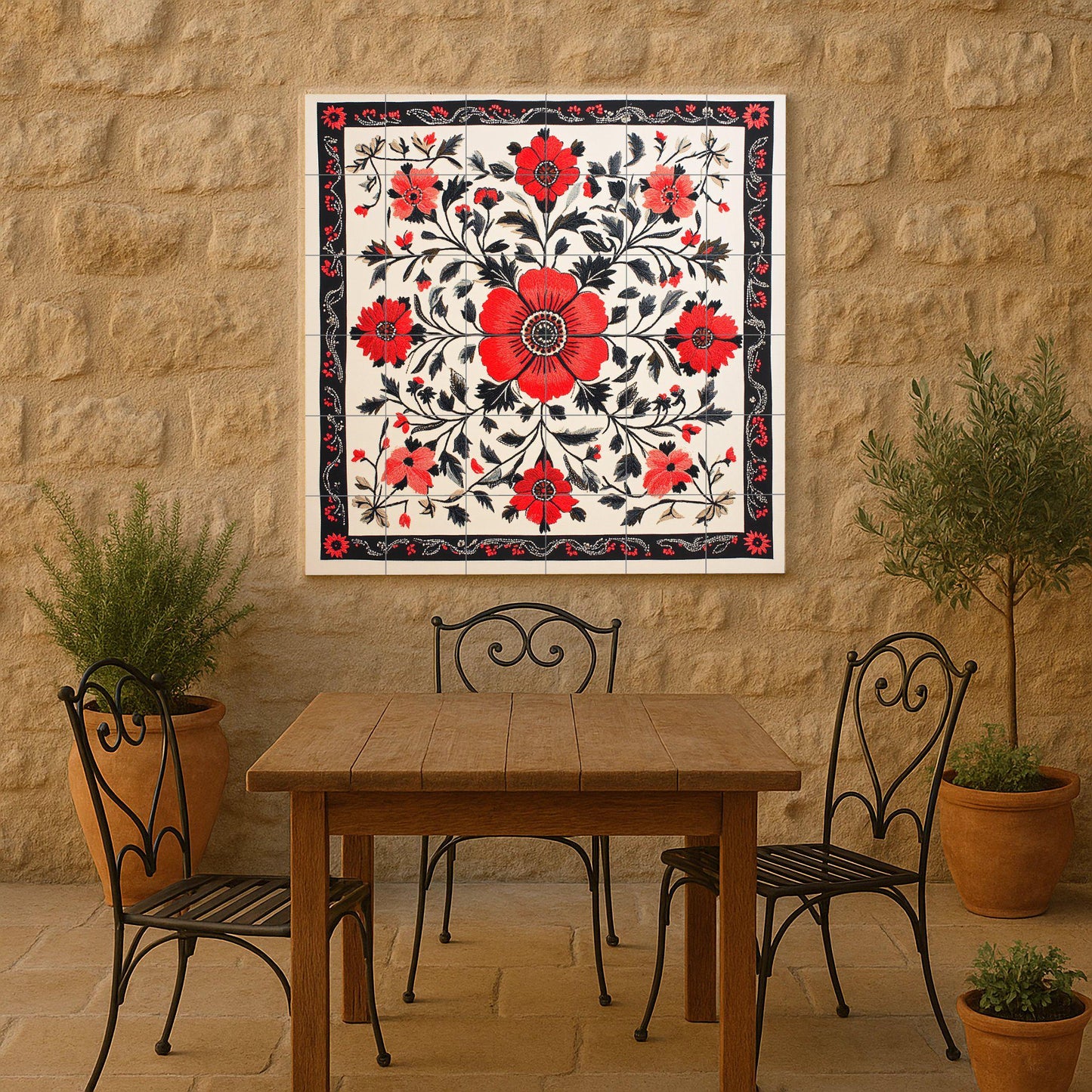Bordado ucraniano — Botanical Landscape · Ceramic Tile Mural