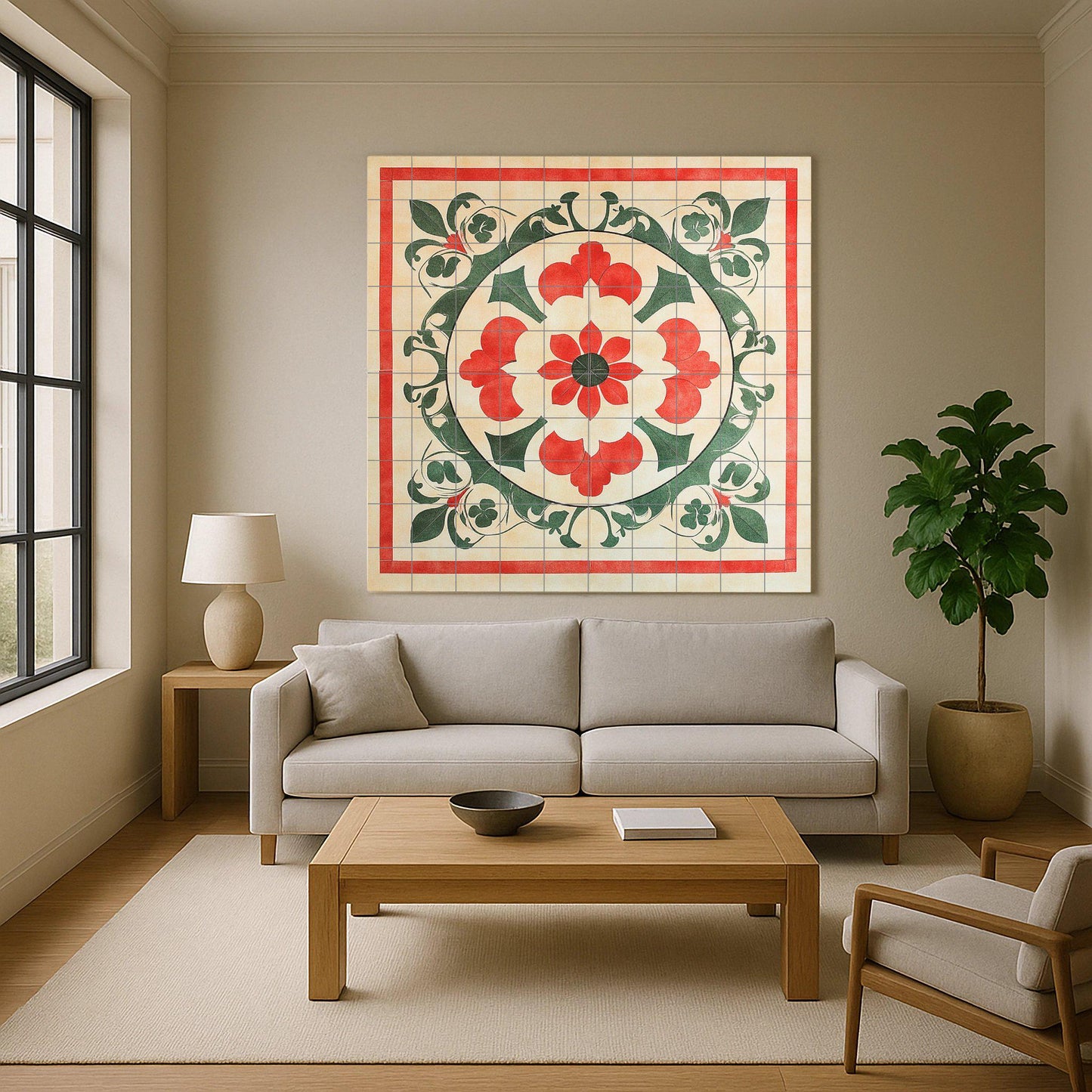 Geometrisch vietnamita — Botanische Landschaft, Wandkunst aus Keramikfliesen