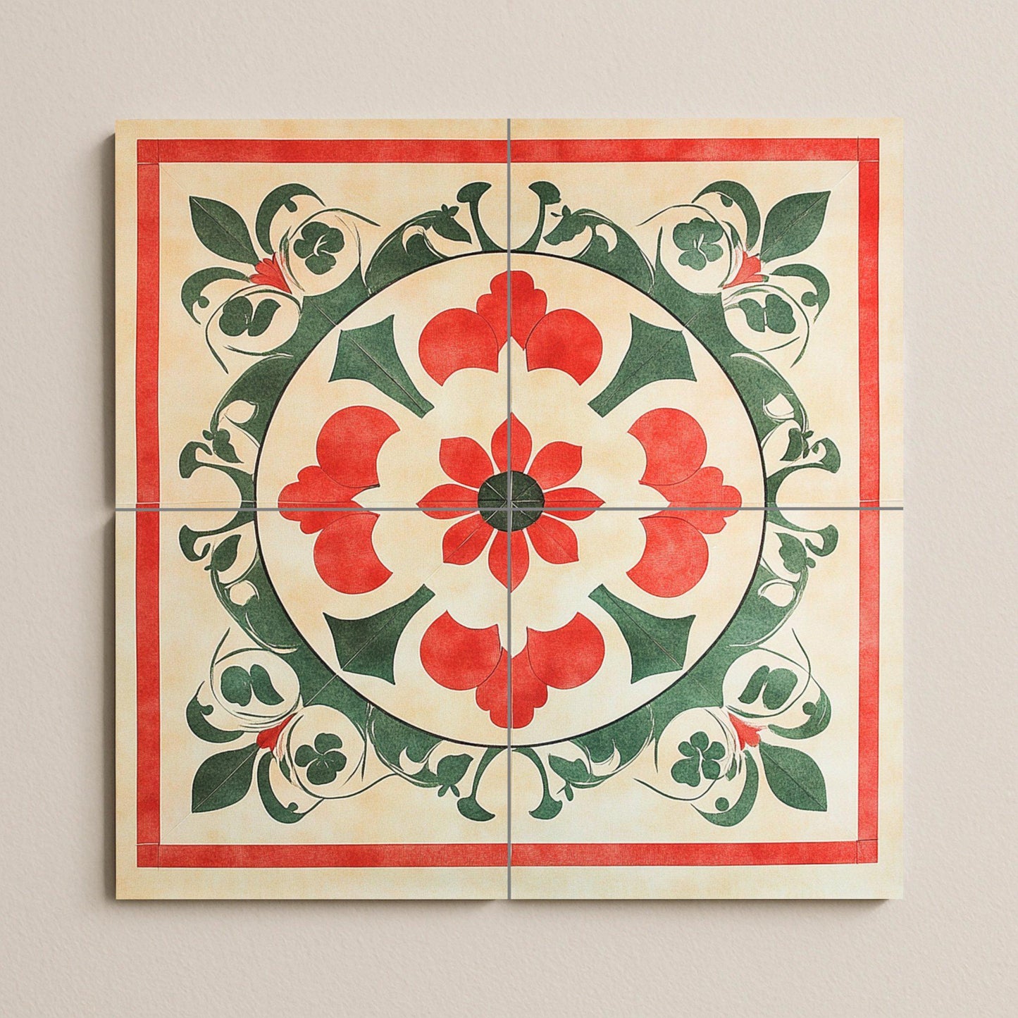 Geometrisch vietnamita — Botanische Landschaft, Wandkunst aus Keramikfliesen
