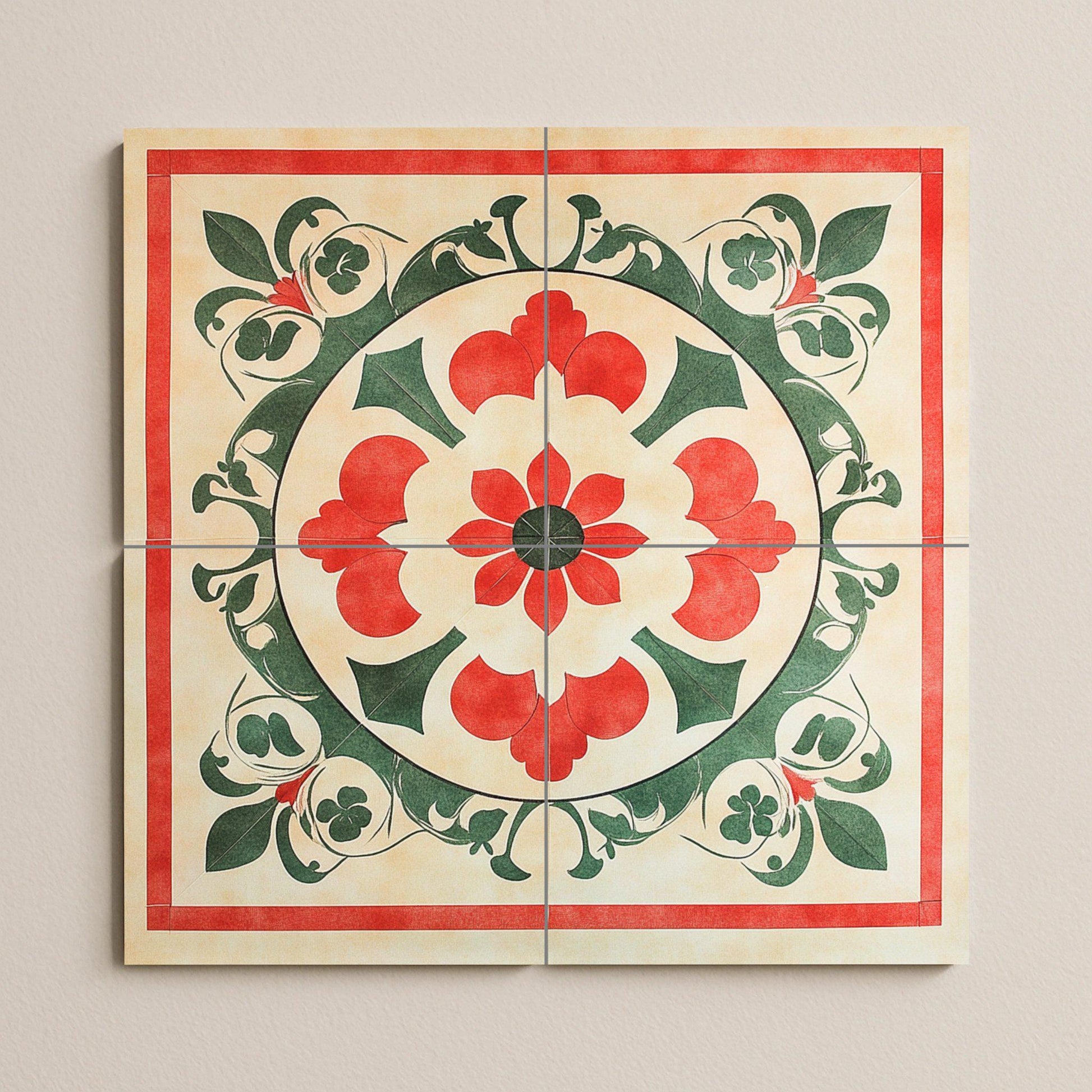 Geometrisch vietnamita — Botanische Landschaft, Wandkunst aus Keramikfliesen