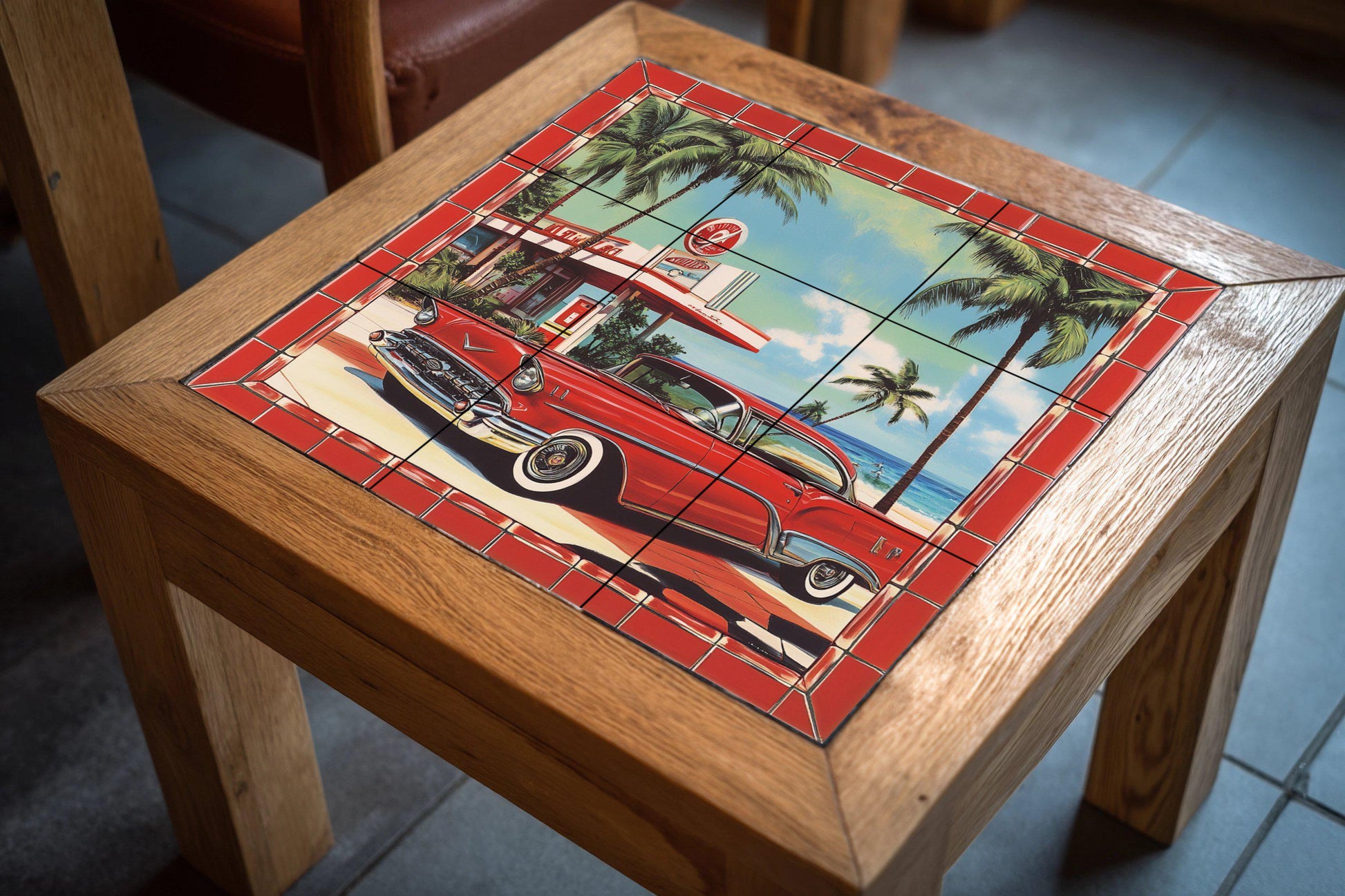 Coche Retro — Fliesen-Wandbild aus Keramik · Dekoratives Muster-Wandbild