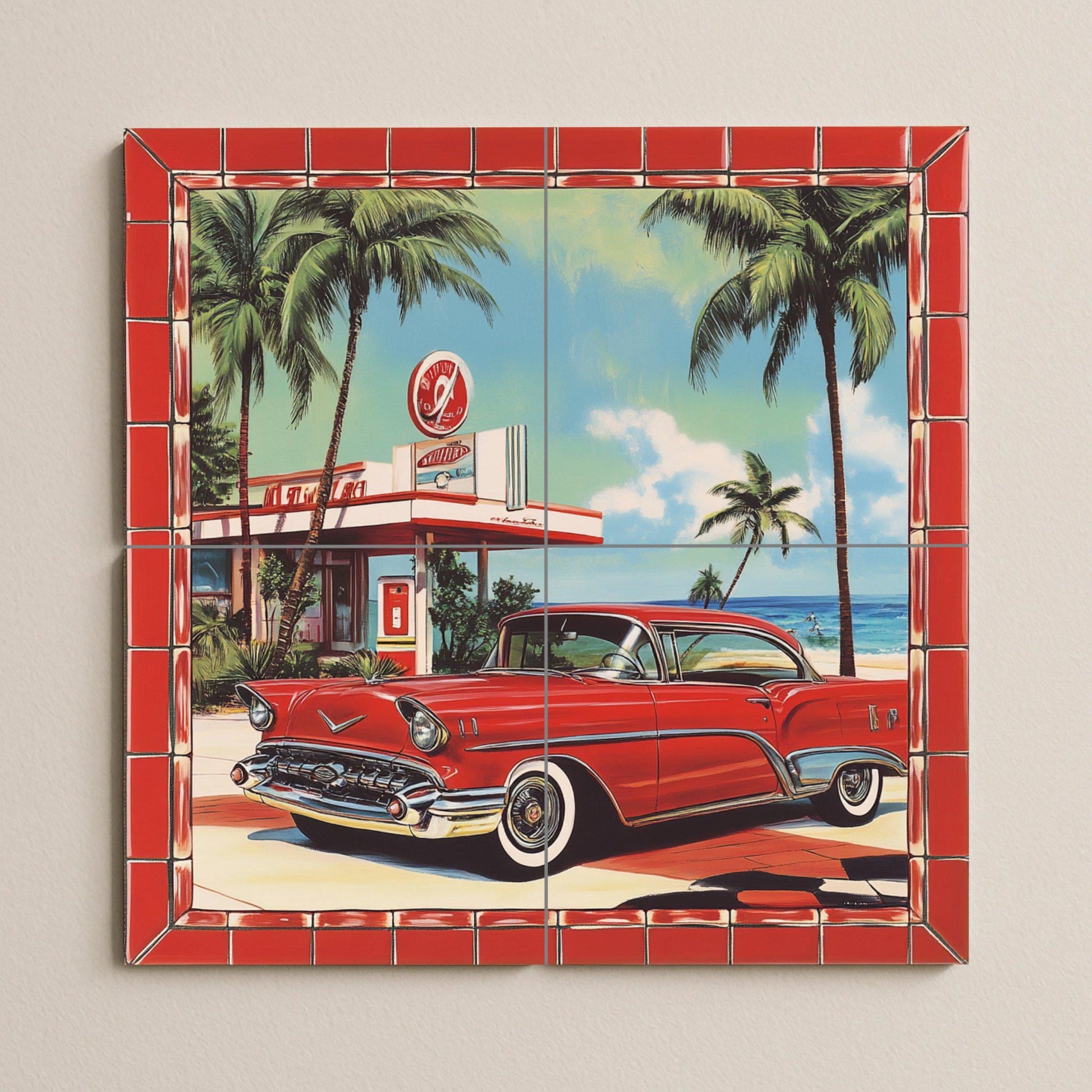 Coche Retro — Fliesen-Wandbild aus Keramik · Dekoratives Muster-Wandbild