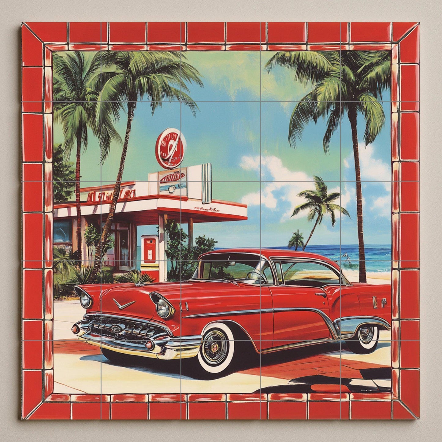 Coche Retro — Fliesen-Wandbild aus Keramik · Dekoratives Muster-Wandbild