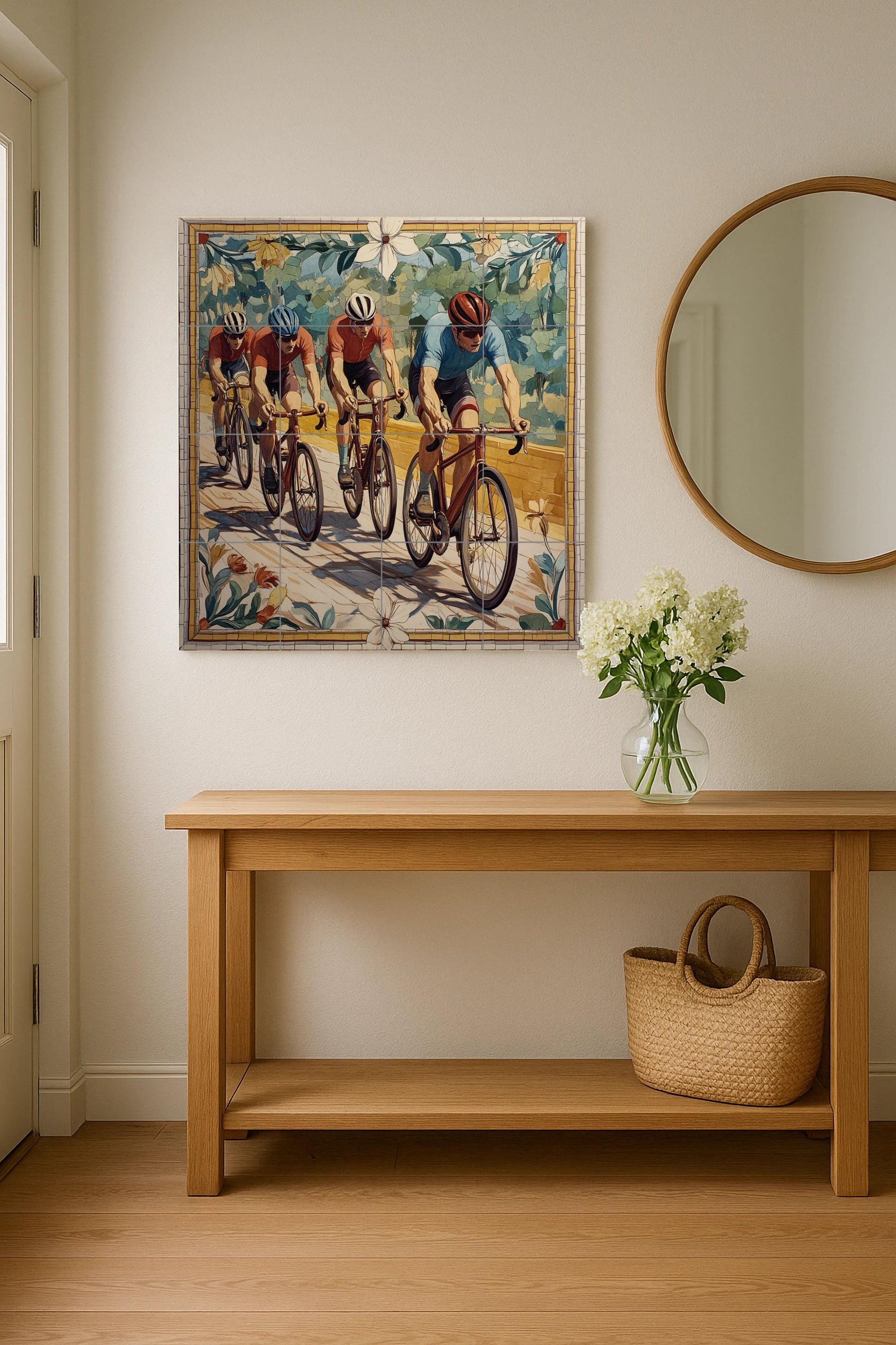 Mural cerámico de un equipo ciclista