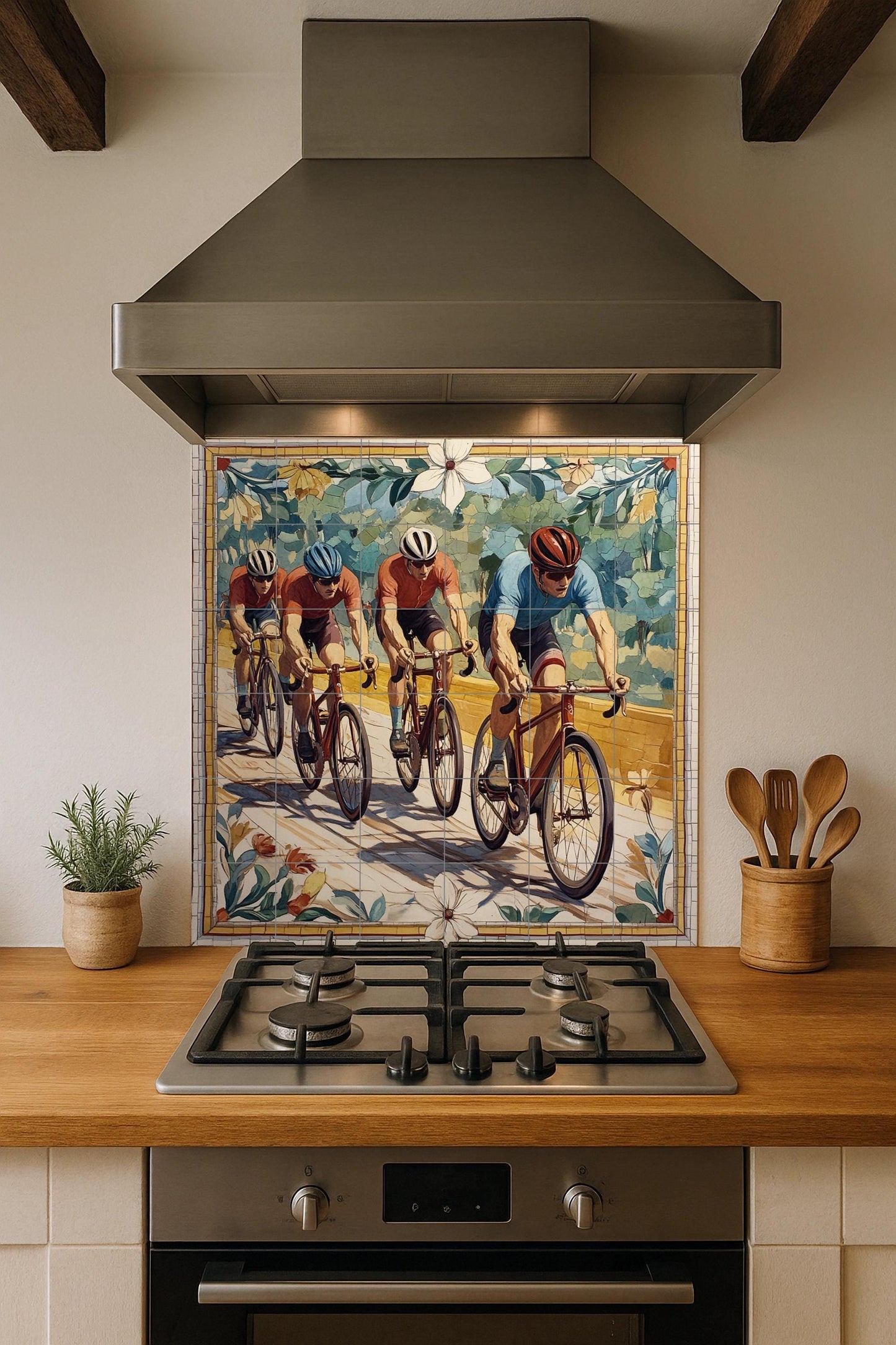 Mural cerámico de un equipo ciclista
