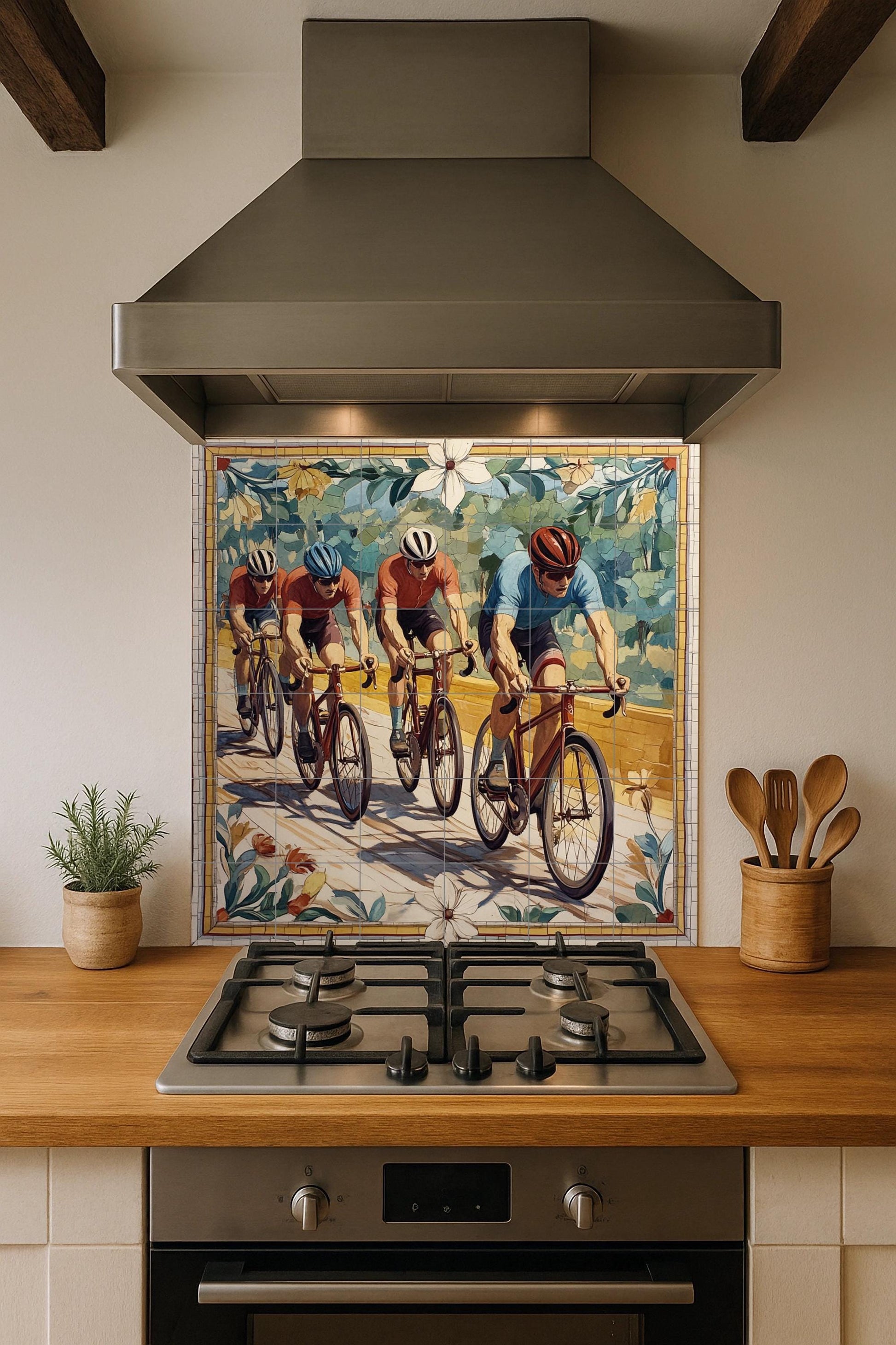 Mural cerámico de un equipo ciclista