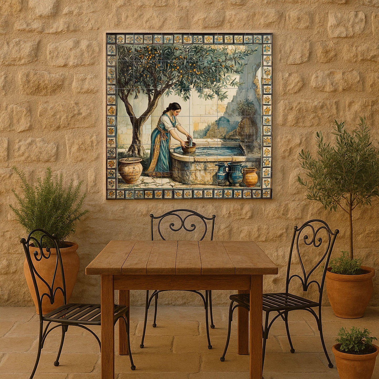 Una fuente mediterránea — Paysage Botanique, Art Mural en Céramique