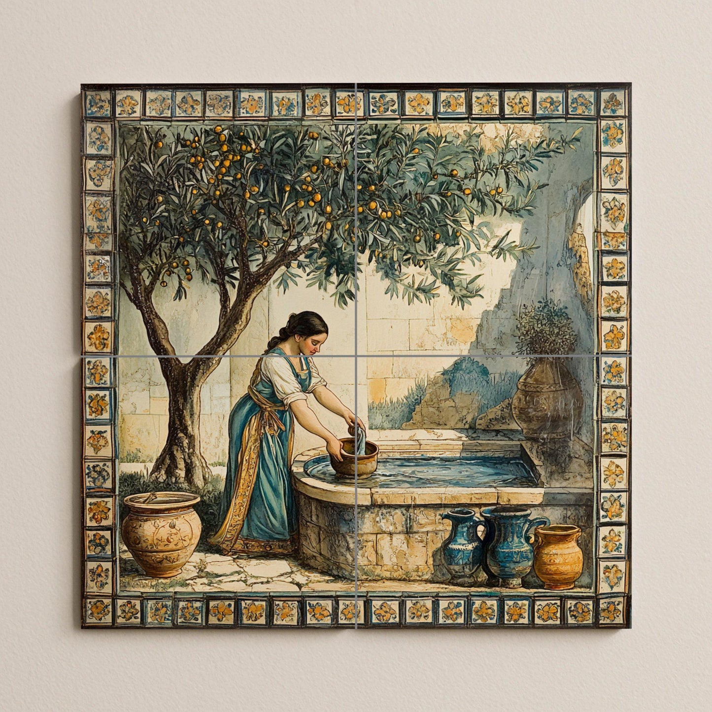 Una fuente mediterránea — Paysage Botanique, Art Mural en Céramique
