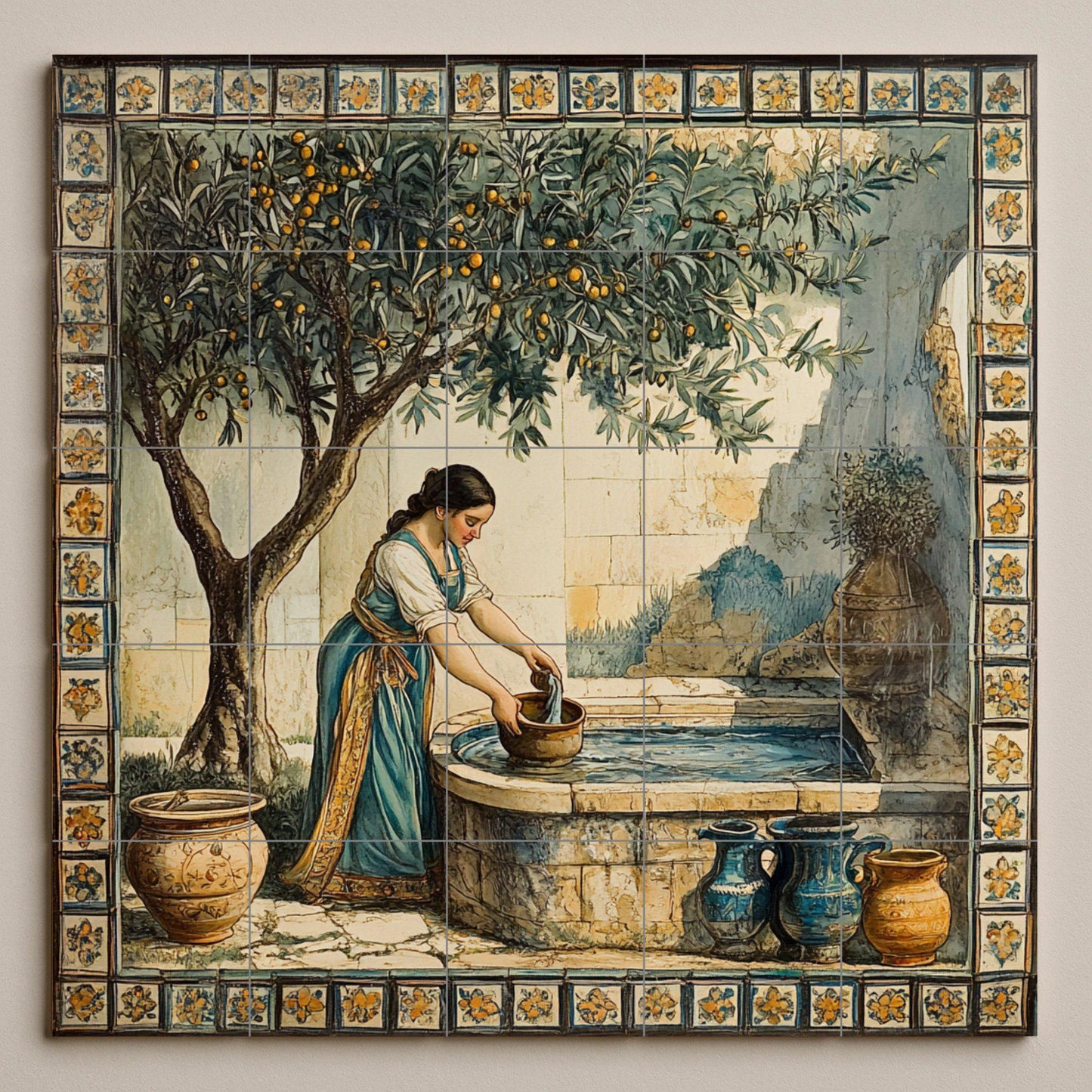 Una fuente mediterránea — Paysage Botanique, Art Mural en Céramique