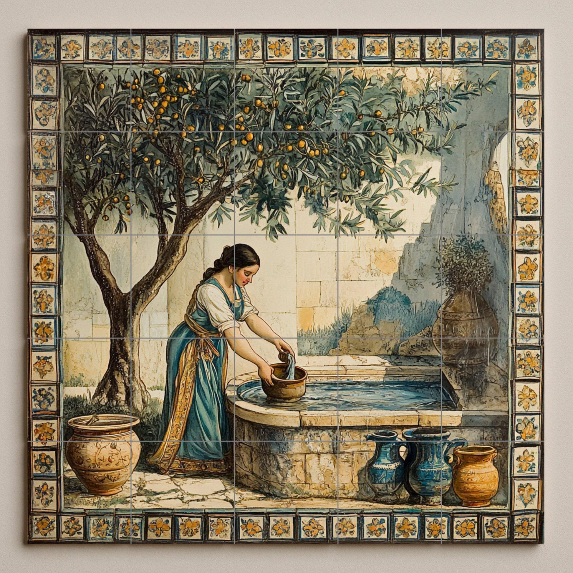 Una fuente mediterránea — Paysage Botanique, Art Mural en Céramique