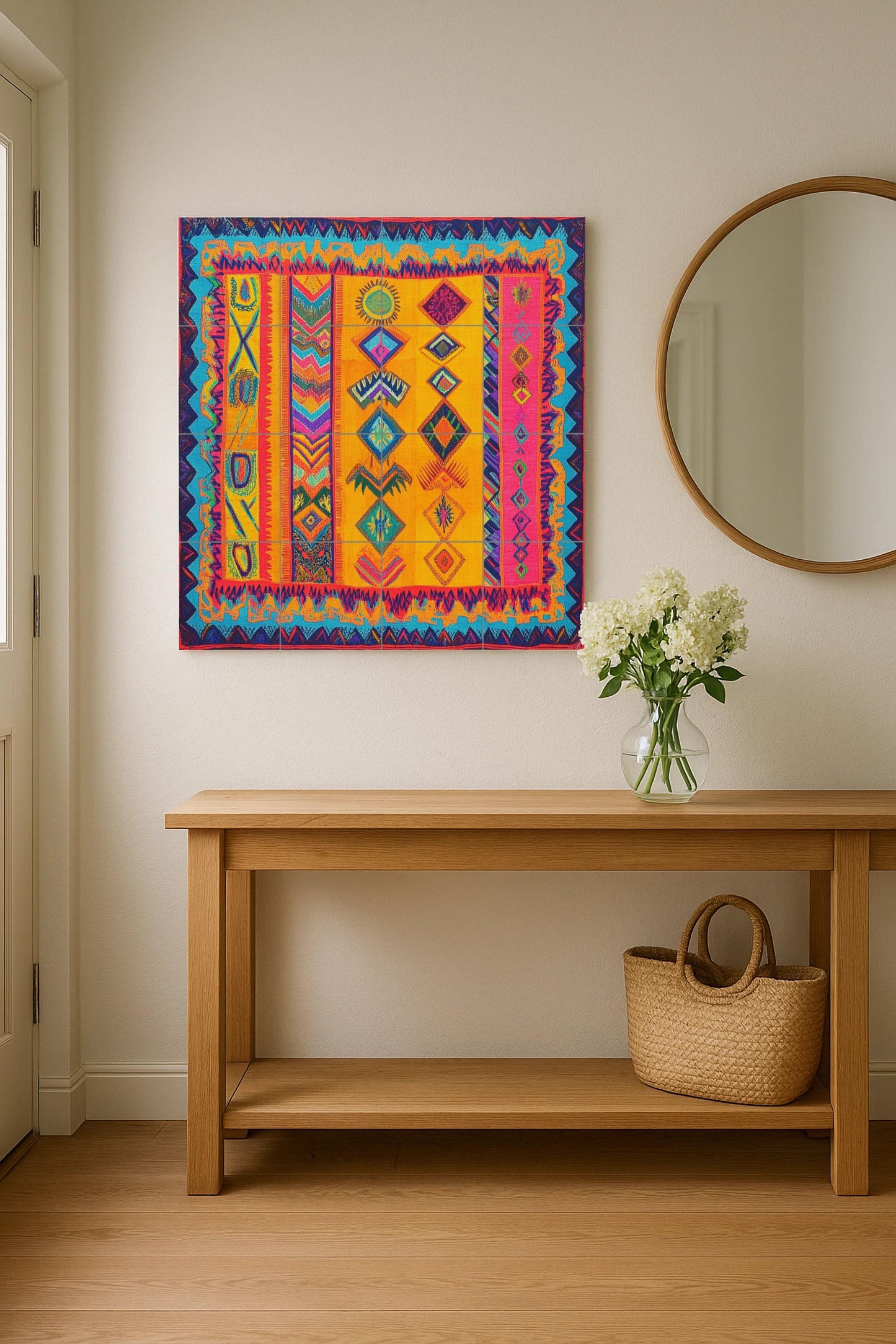 Textil Wayuu — Fresque Murale en Carreaux de Céramique · Panneau Mural Ornemental