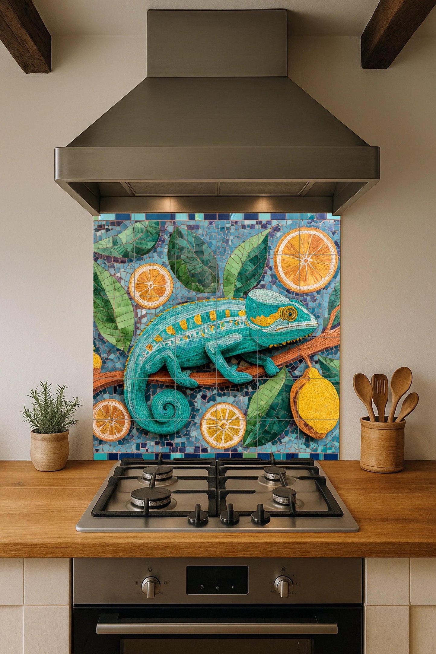 Mosaico di camaleón — Murale in Piastrelle di Ceramica · Arte Rustica di Fattoria