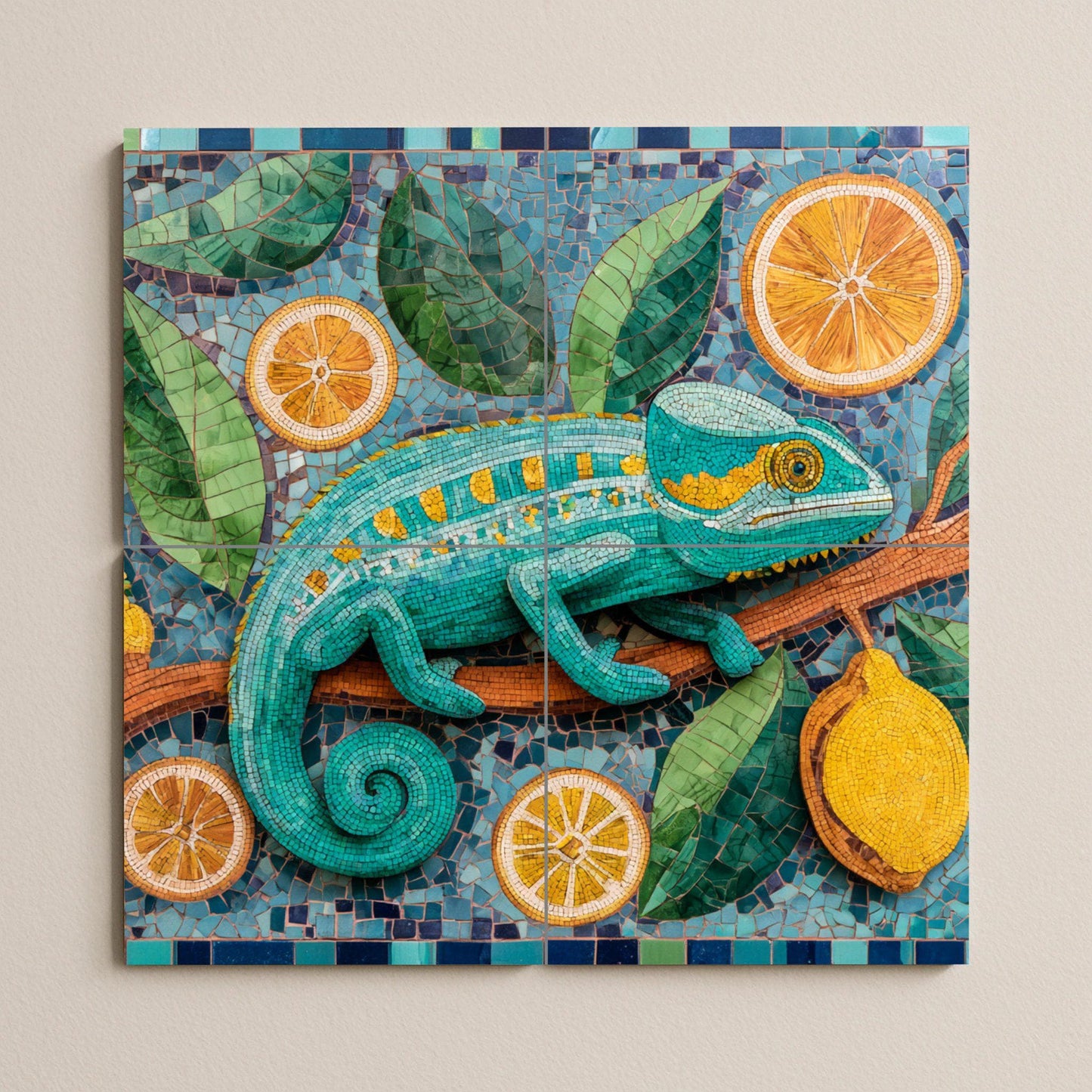 Mosaico di camaleón — Murale in Piastrelle di Ceramica · Arte Rustica di Fattoria