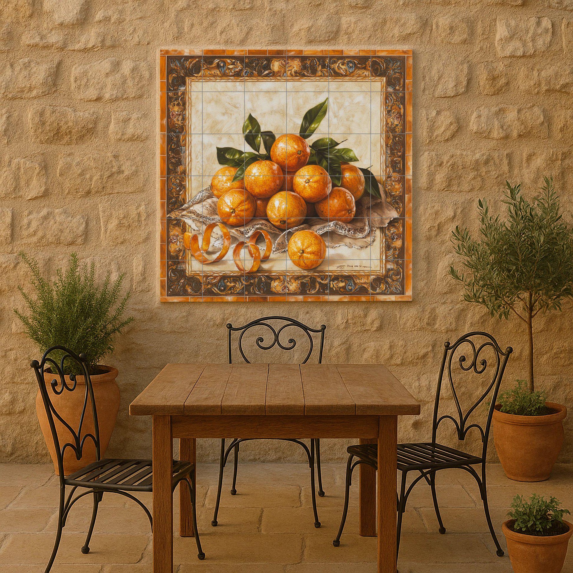 Naranjas, cáscaras rizadas, tela de encaje — Culinary Wall Décor · Tile Wall Art