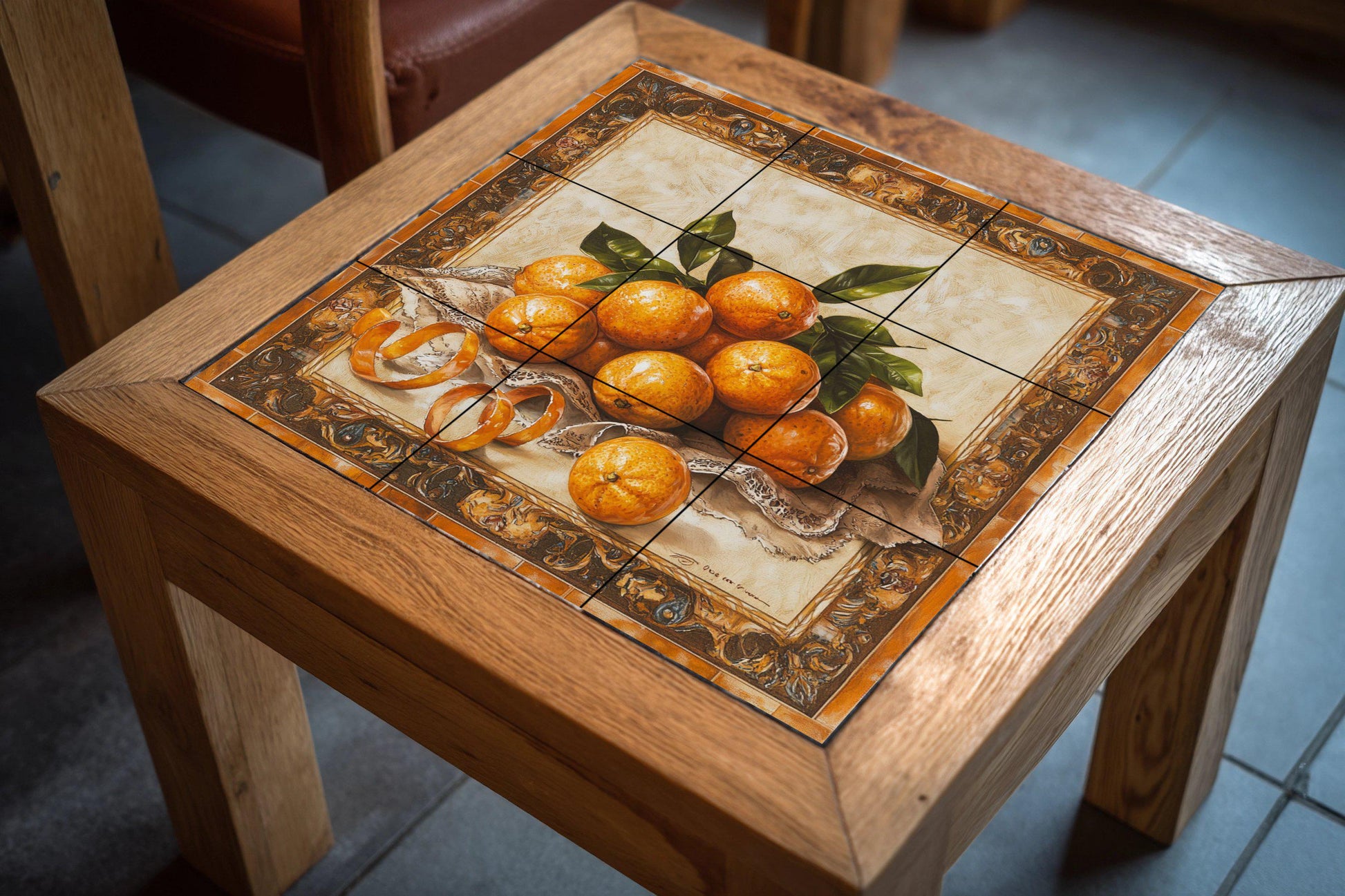 Naranjas, cáscaras rizadas, tela de encaje — Culinary Wall Décor · Tile Wall Art