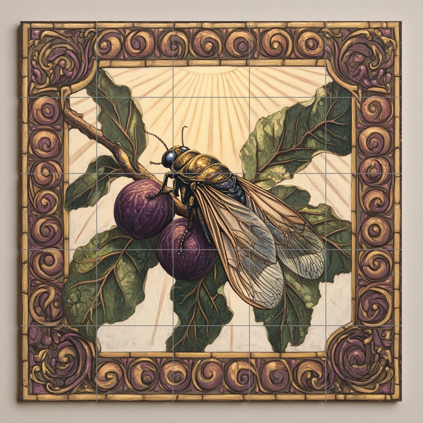 Mural de azulejos de cerámica con higos morados, diseño mediterráneo…
