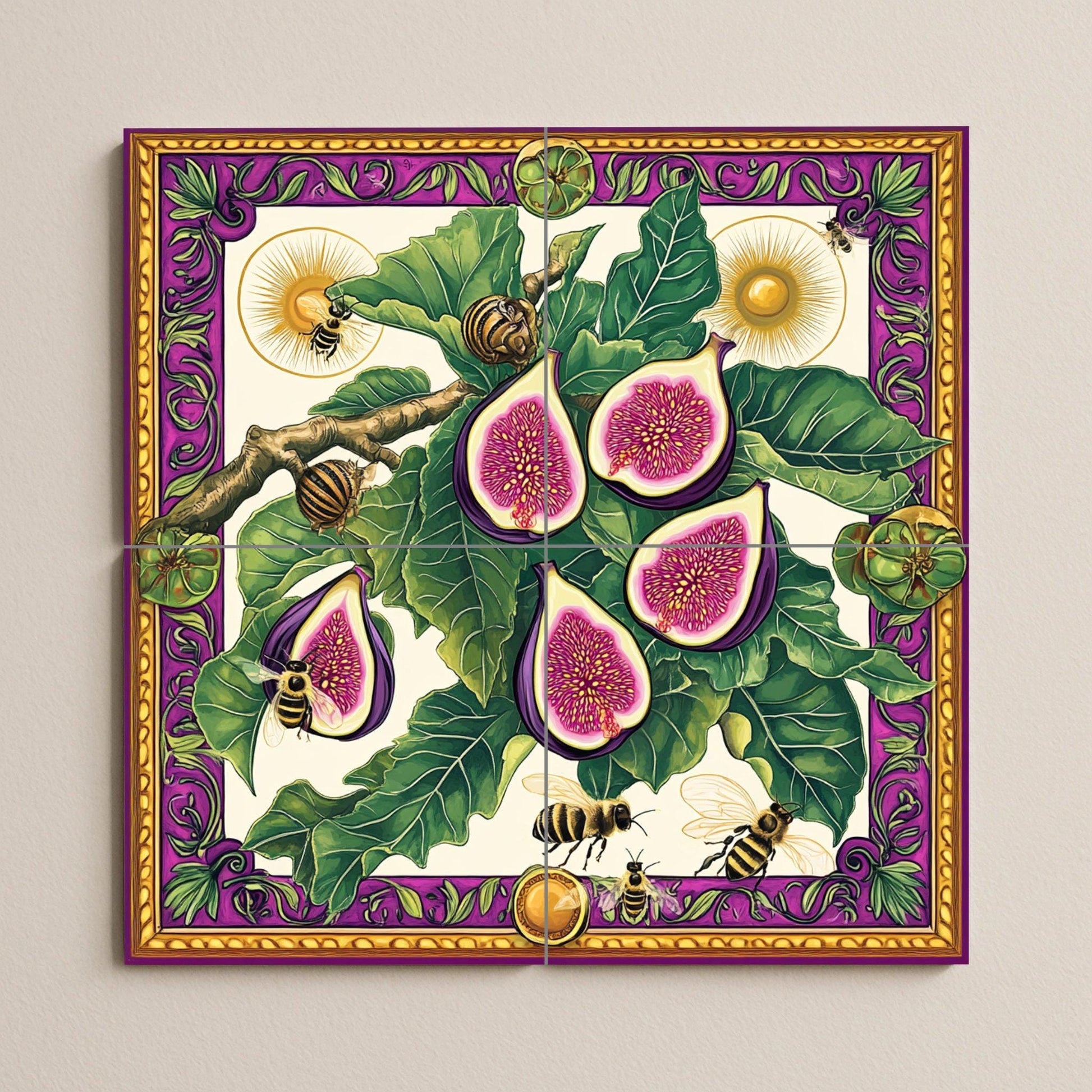 Higos, hojas, abejas y caracoles, diseño · Murale Ceramico — Decoro Culinario