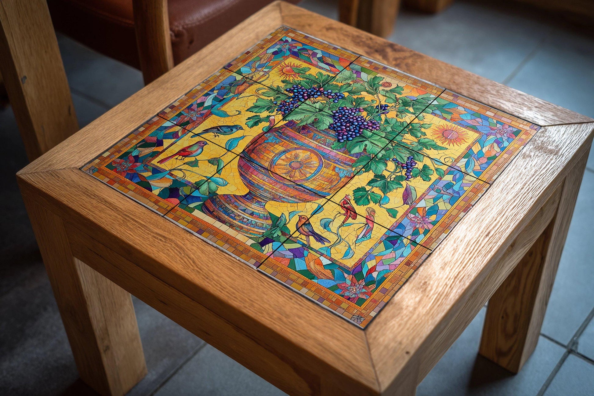 Mosaicos cerámicos romanos con urna de vid e imágenes de viñedos báq · Keramik-Wandbild — Küchen- & Landszene