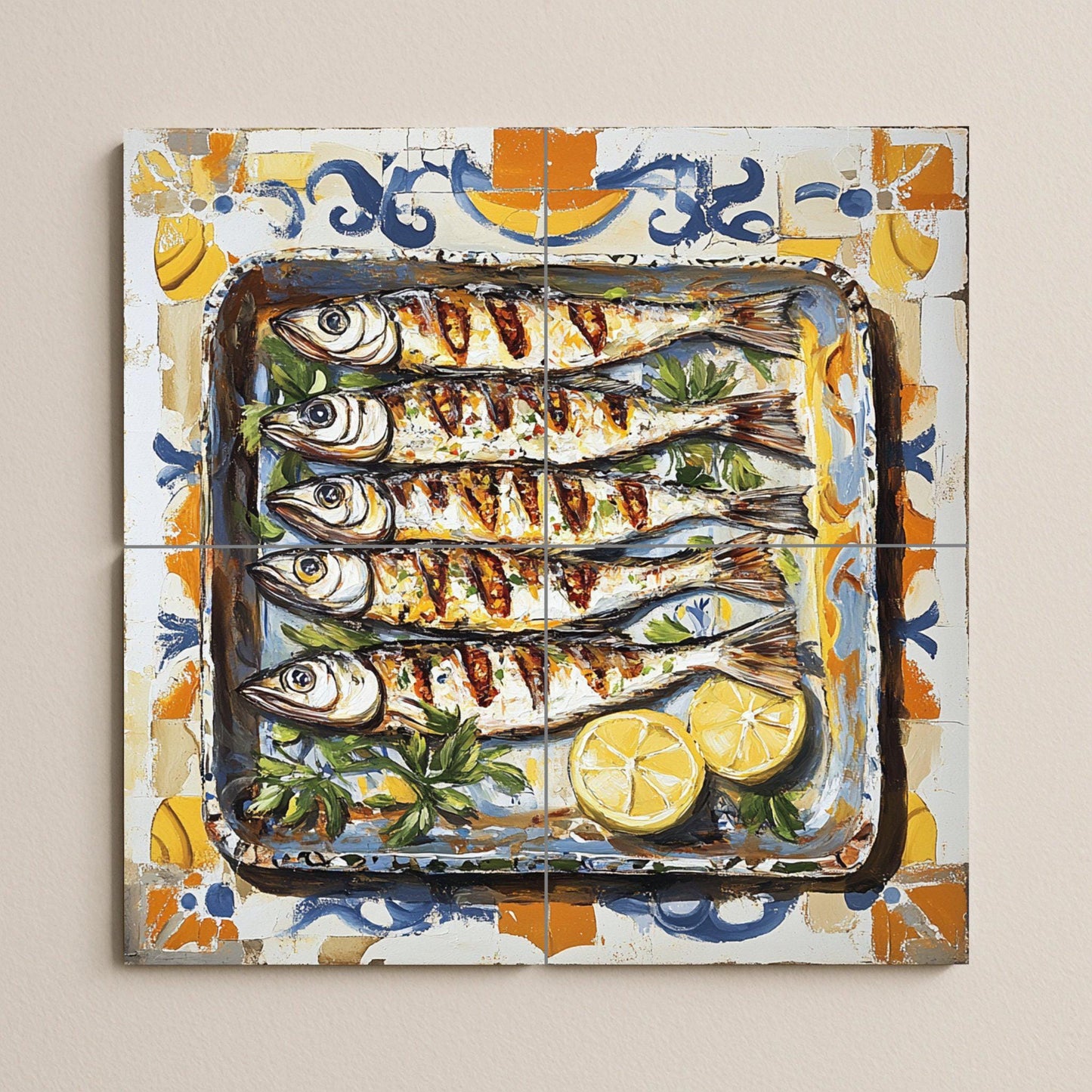 Ceramic Tile Mural: Sardinas de Málaga con tradición marinera anda — City & Landmark Art