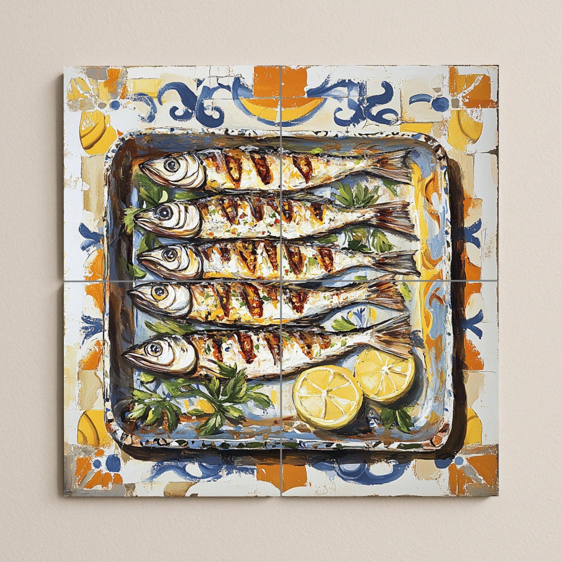 Ceramic Tile Mural: Sardinas de Málaga con tradición marinera anda — City & Landmark Art