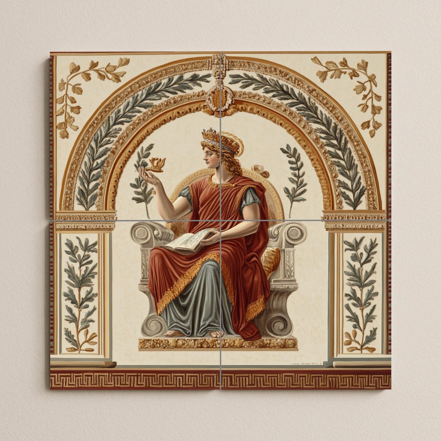 Style Fresque Pompéien avec Déesse Assise clás — Art Mural Mythologique, Art Mural en Céramique