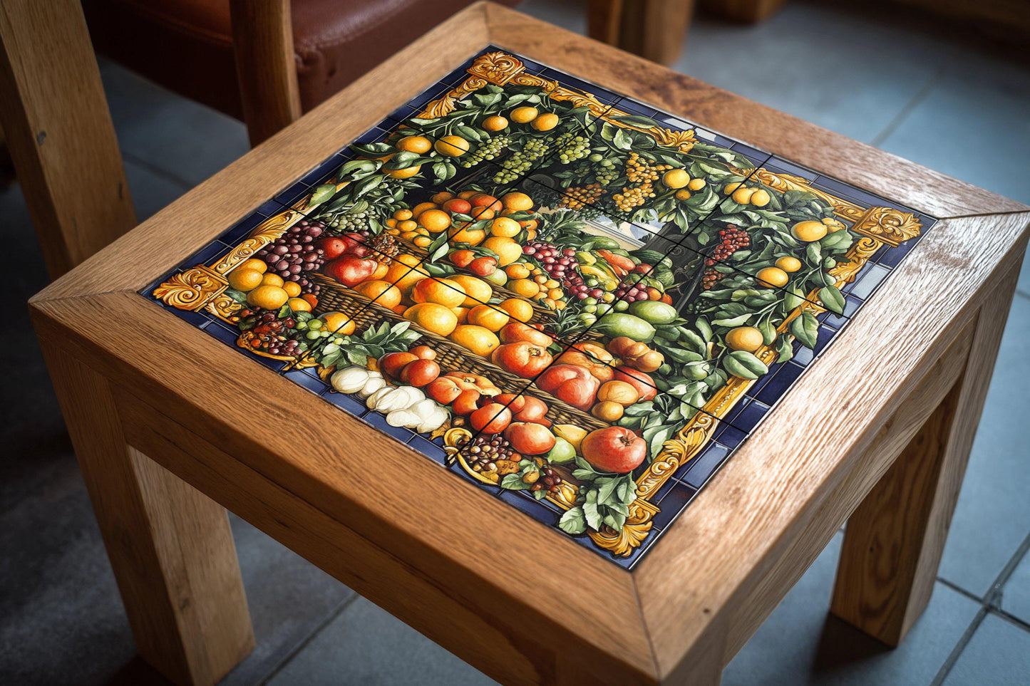 Guirnalda de frutas barrocas napolitanas · Ceramic Wall Mural — Rustic Farmhouse Art