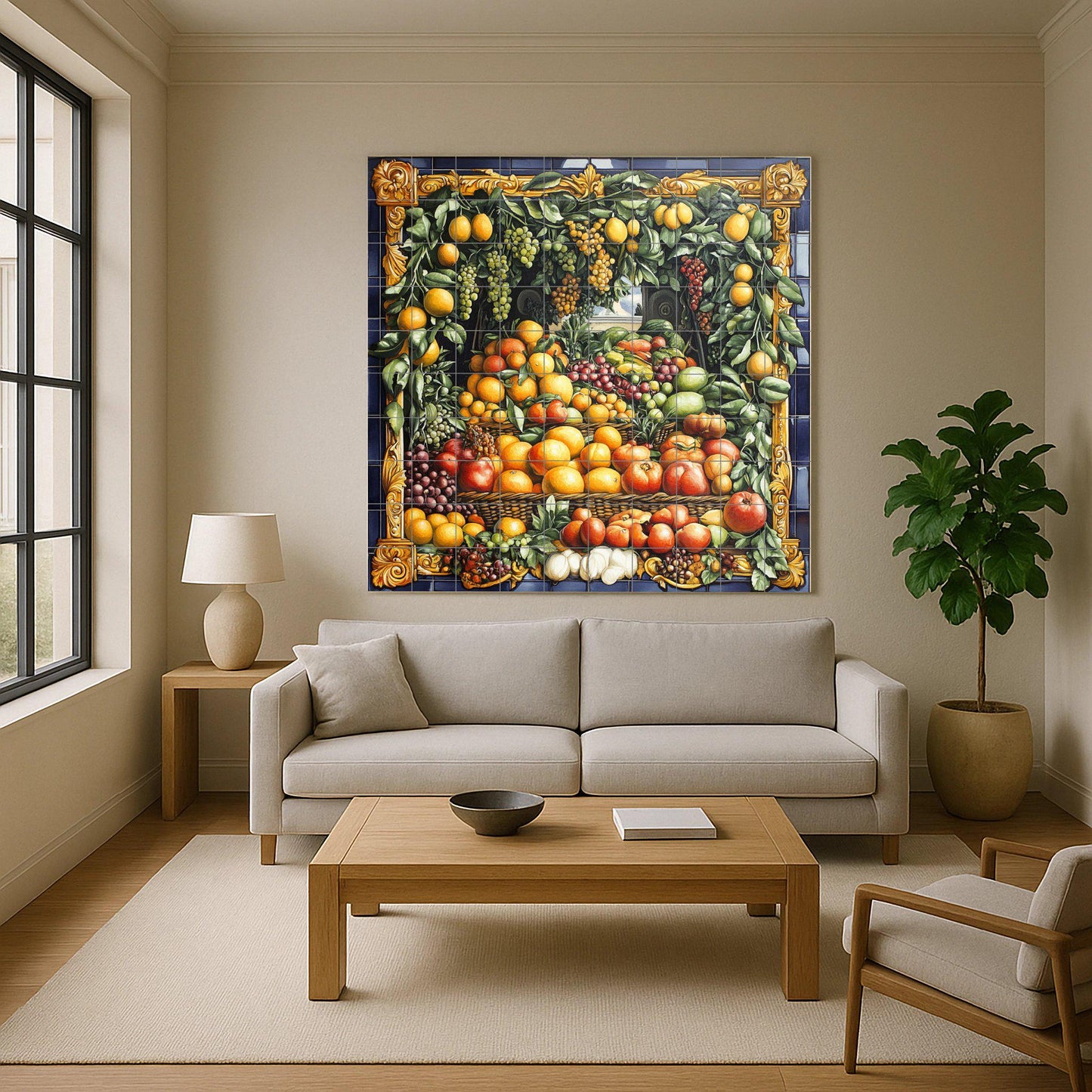 Guirnalda de frutas barrocas napolitanas · Ceramic Wall Mural — Rustic Farmhouse Art