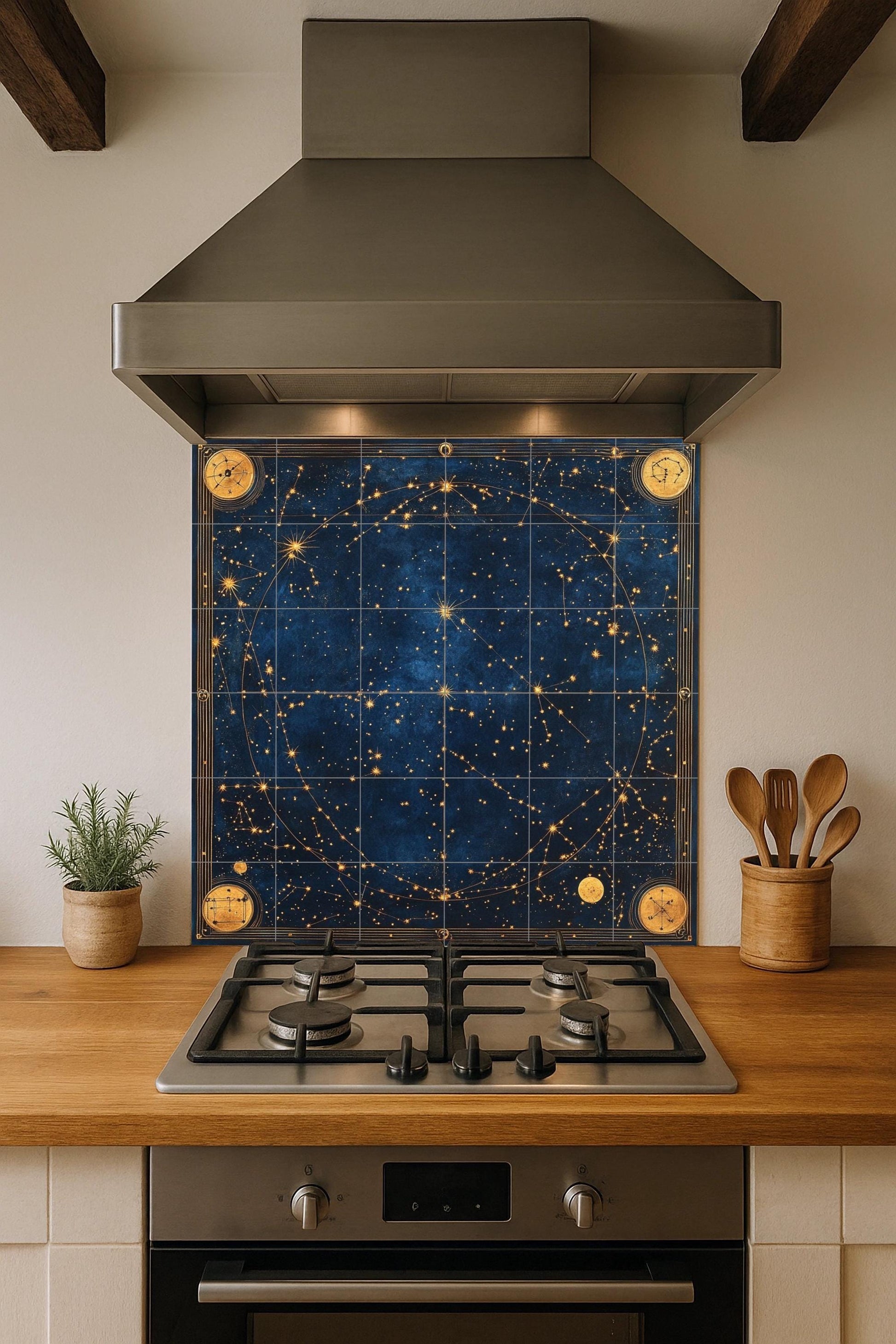 Mural de azulejos cerámicos con mapa estelar celestial antiguo con…