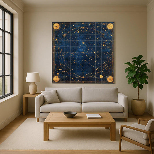 Mural de azulejos cerámicos con mapa estelar celestial antiguo con…