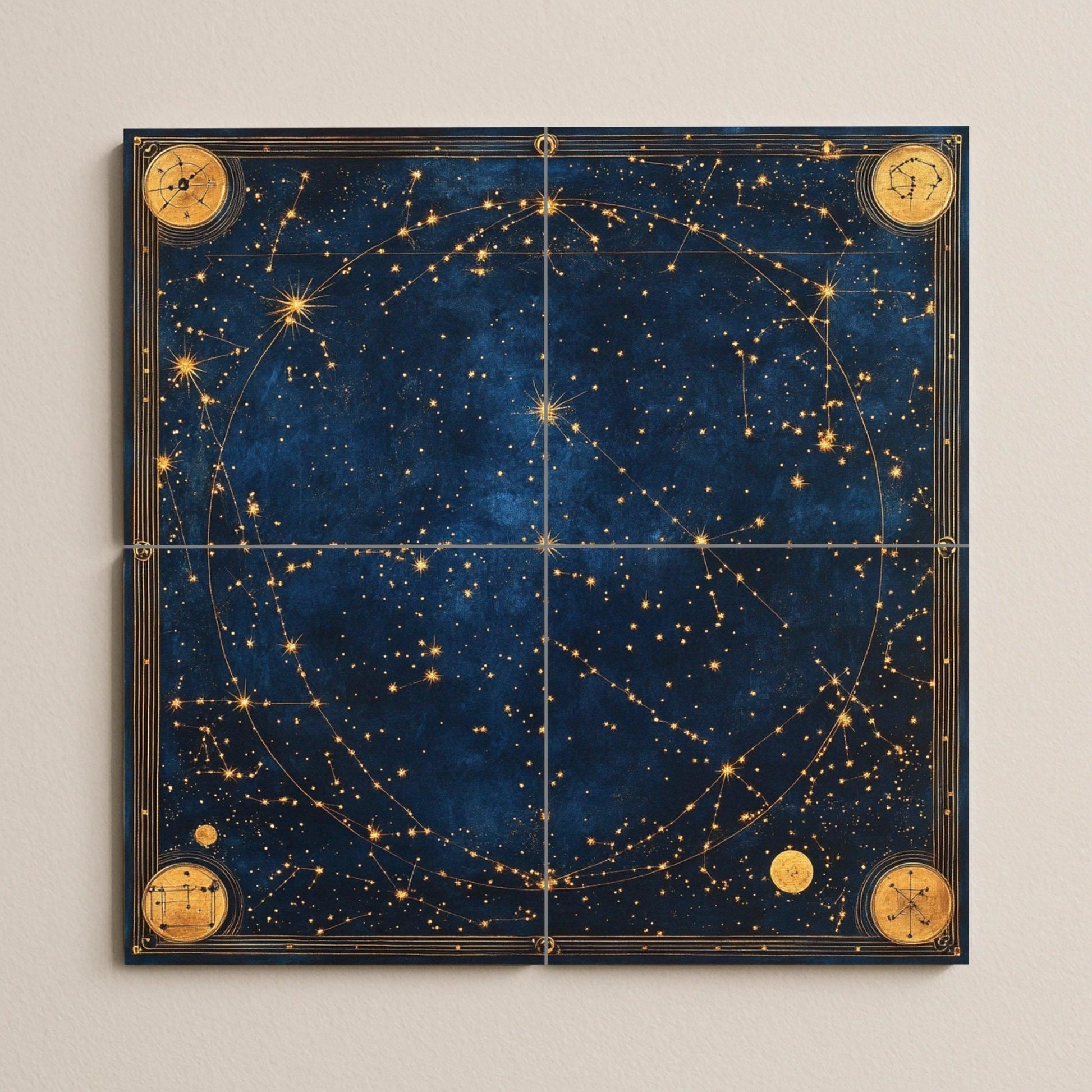 Mural de azulejos cerámicos con mapa estelar celestial antiguo con…