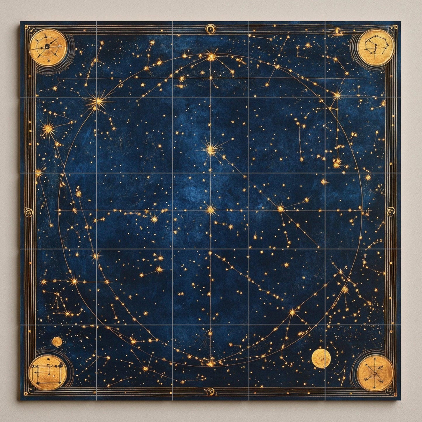Mural de azulejos cerámicos con mapa estelar celestial antiguo con…