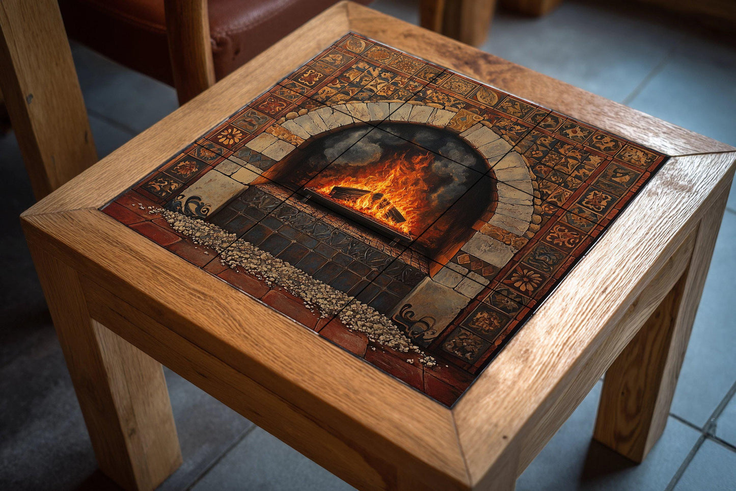 Chimenea Rustica e Arco di Pietra Toscana · Murale Ceramico — Arte Naturale da Parete