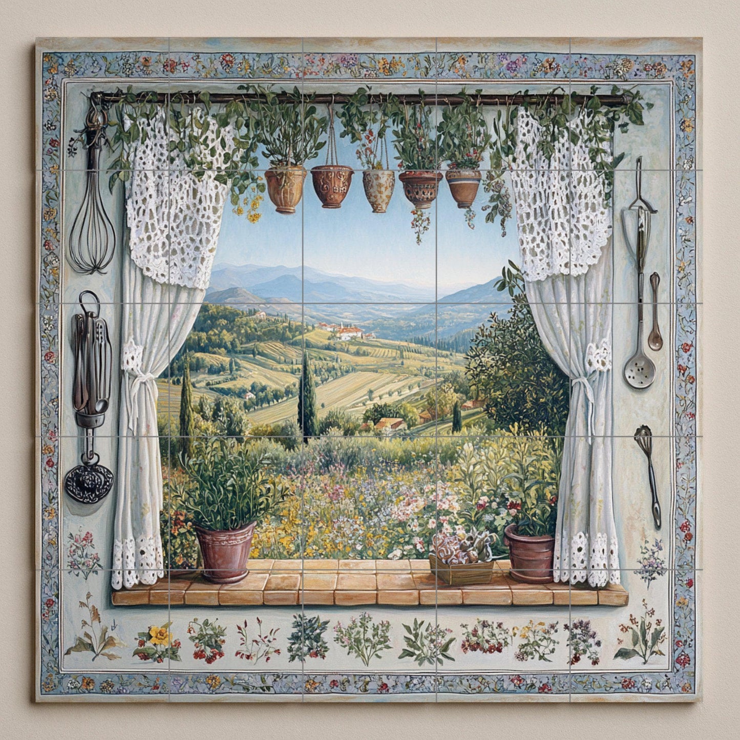 Vista a la campiña toscana y colinas de viñ — Fresque Murale en Carreaux de Céramique · Décor Mural Culinaire