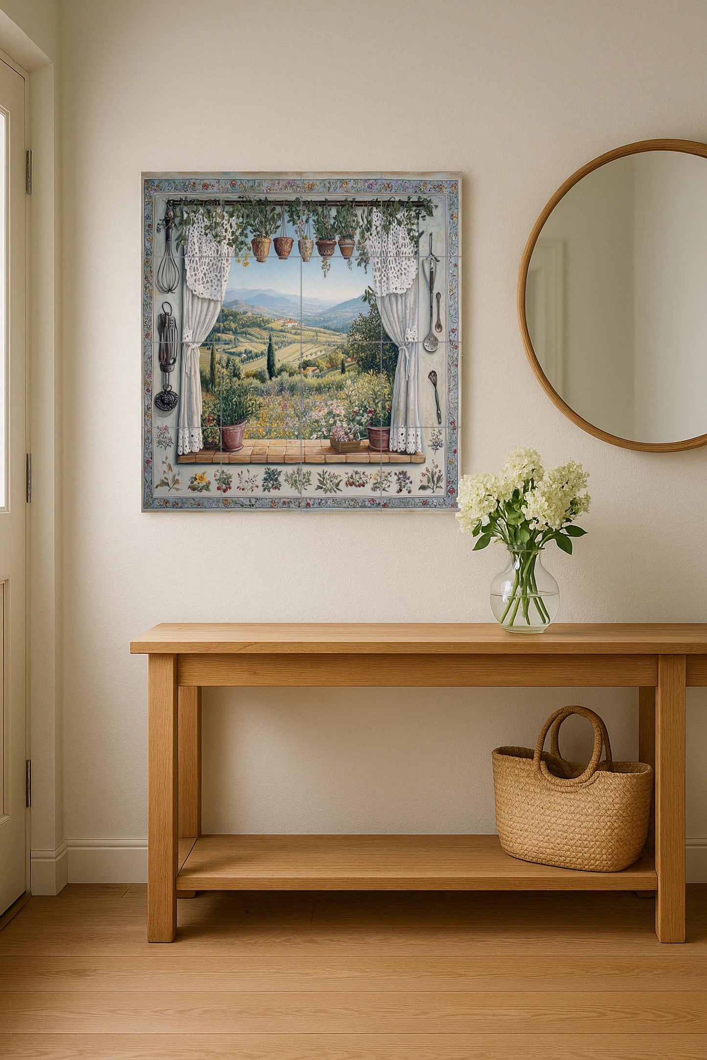 Vista a la campiña toscana y colinas de viñ — Fresque Murale en Carreaux de Céramique · Décor Mural Culinaire