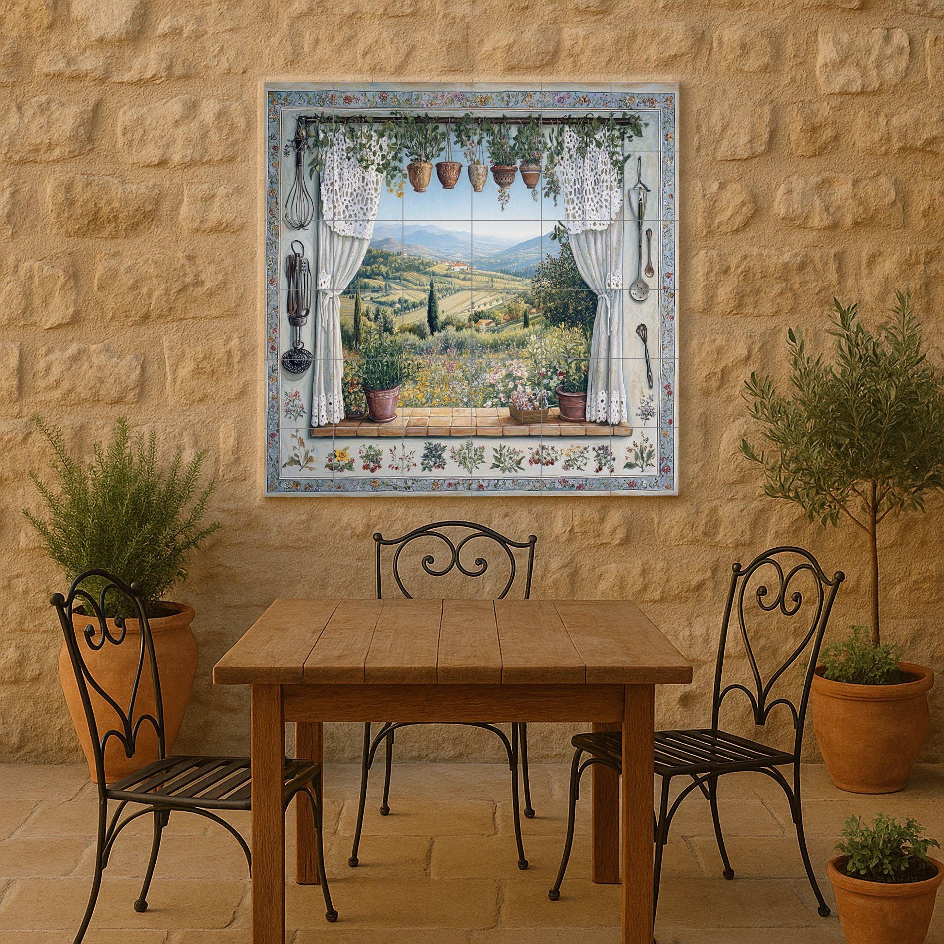 Vista a la campiña toscana y colinas de viñ — Fresque Murale en Carreaux de Céramique · Décor Mural Culinaire